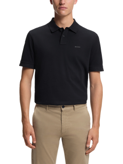 BOSS Cotton Piqué Logo Print Polo Shirt, Dark Blue