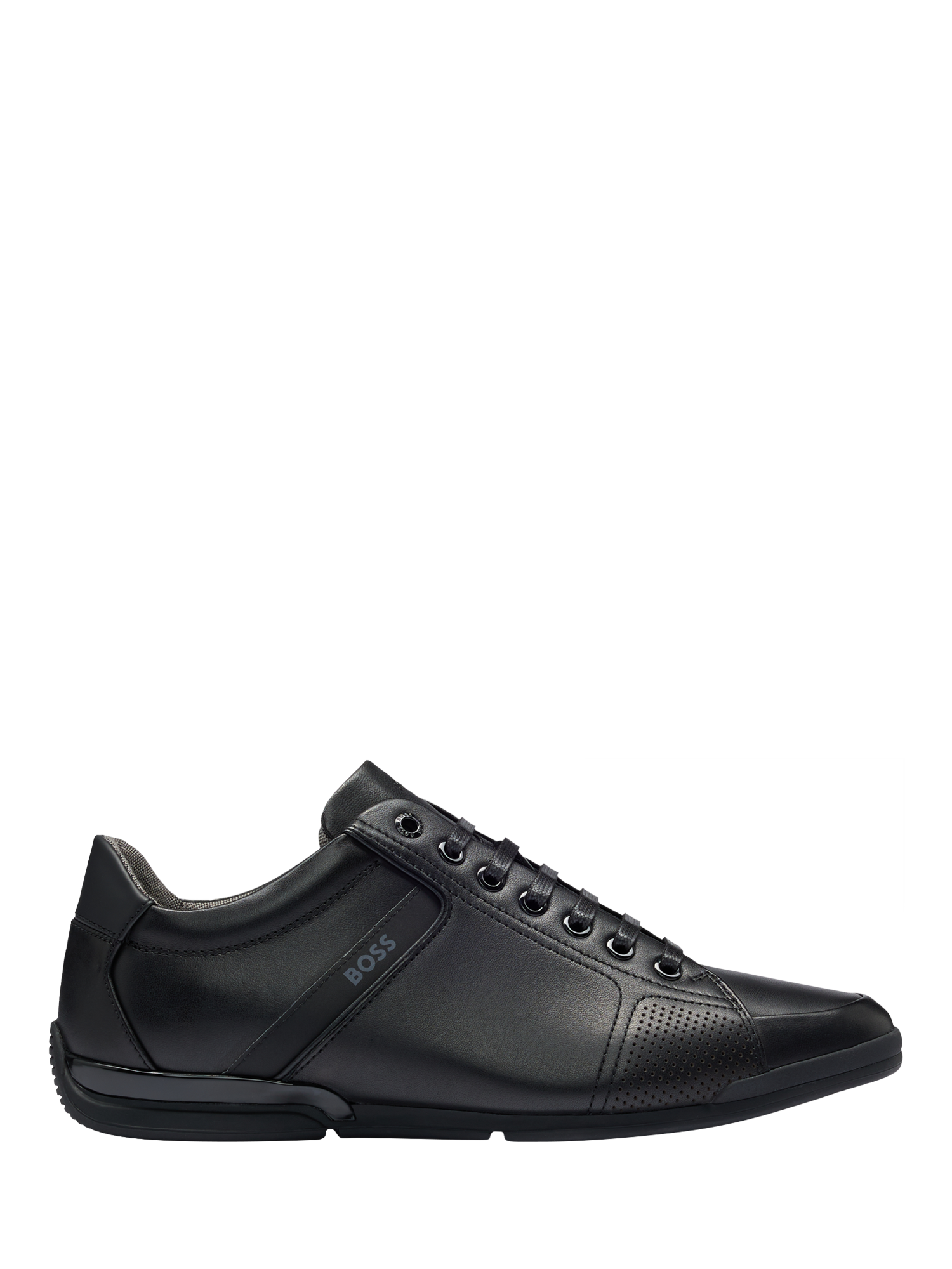 Product image 1 of 5, which shows BOSS Leather Lace-Up Trainers, Black, 6