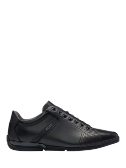 BOSS Leather Lace-Up Trainers, Black, Black