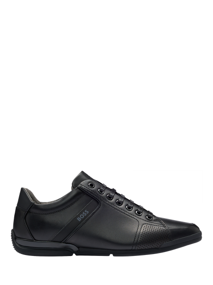 BOSS Leather Lace-Up Trainers, Black, Black