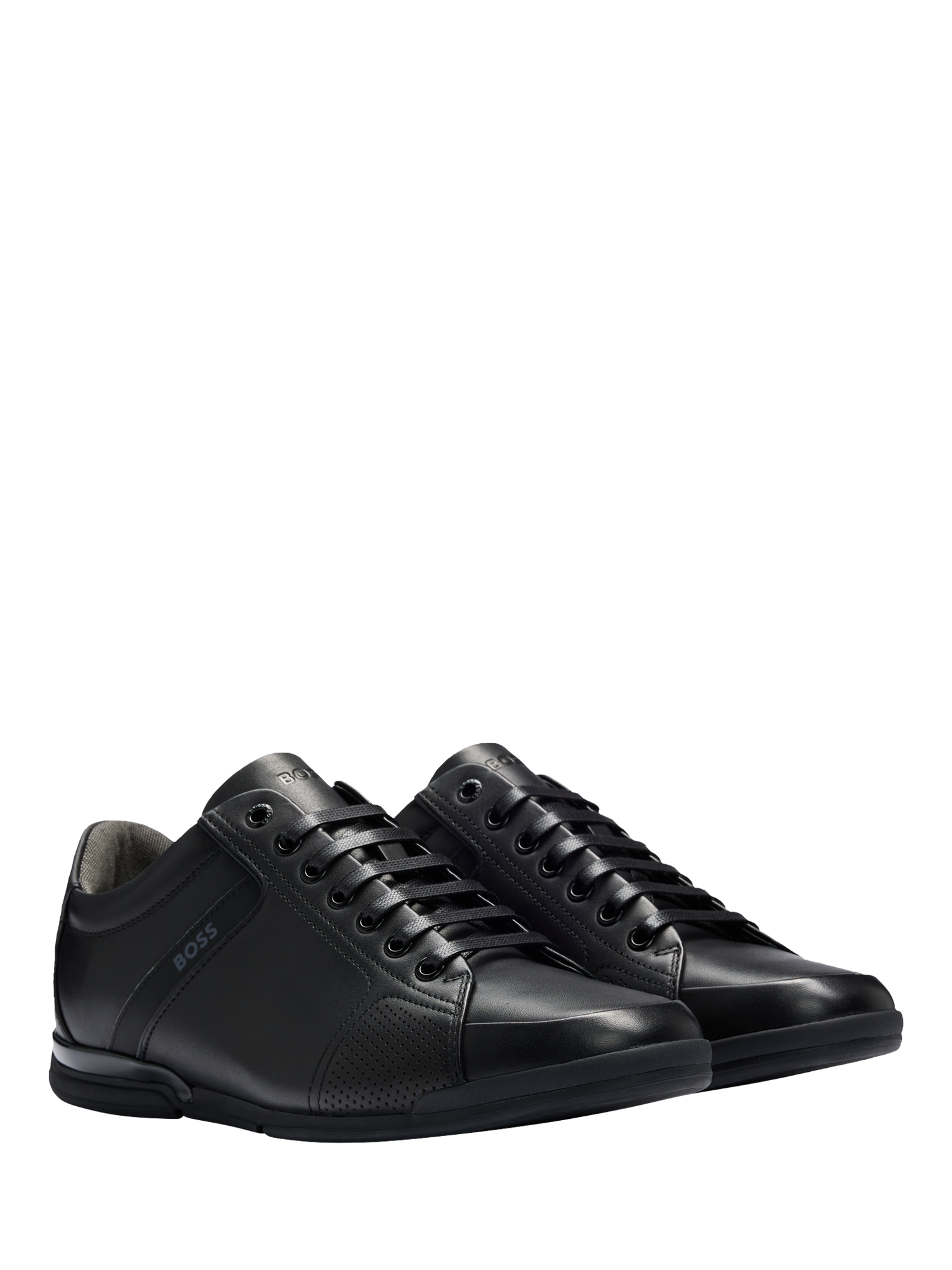 Product image 2 of 5, which shows BOSS Leather Lace-Up Trainers, Black, 6