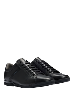 BOSS Leather Lace-Up Trainers, Black - view 2, Black