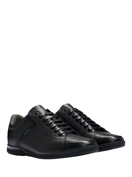 BOSS Leather Lace-Up Trainers, Black - view 2, Black