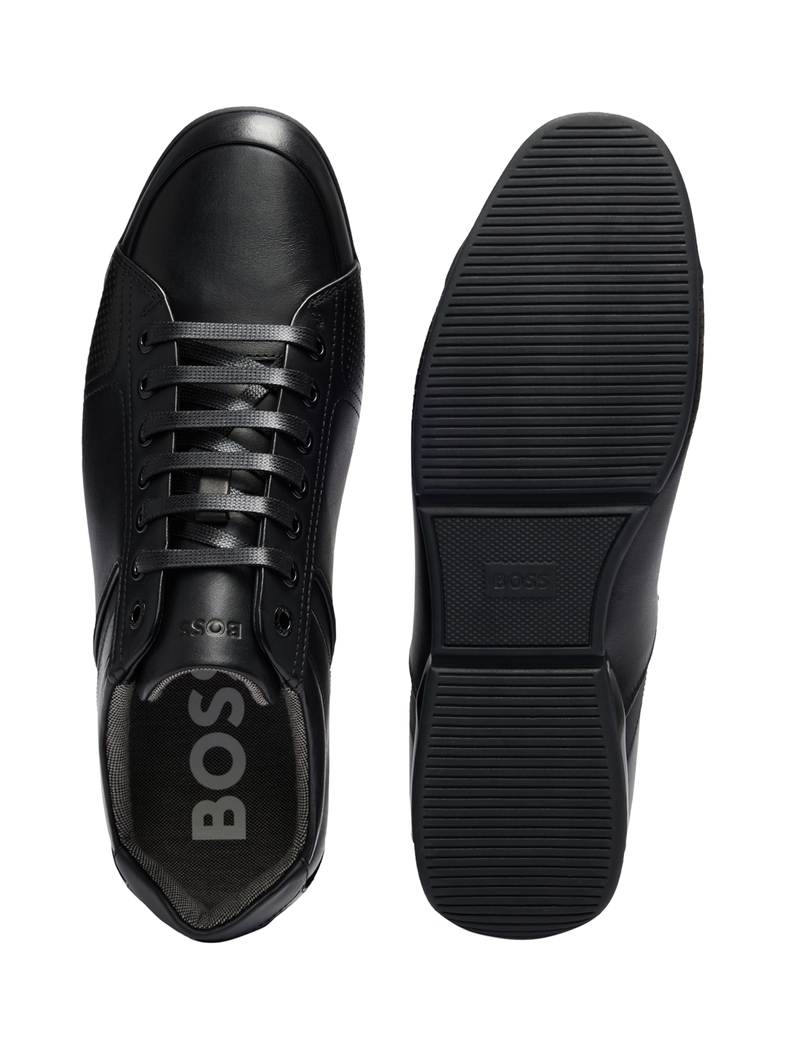 Product image 4 of 5, which shows BOSS Leather Lace-Up Trainers, Black, 6