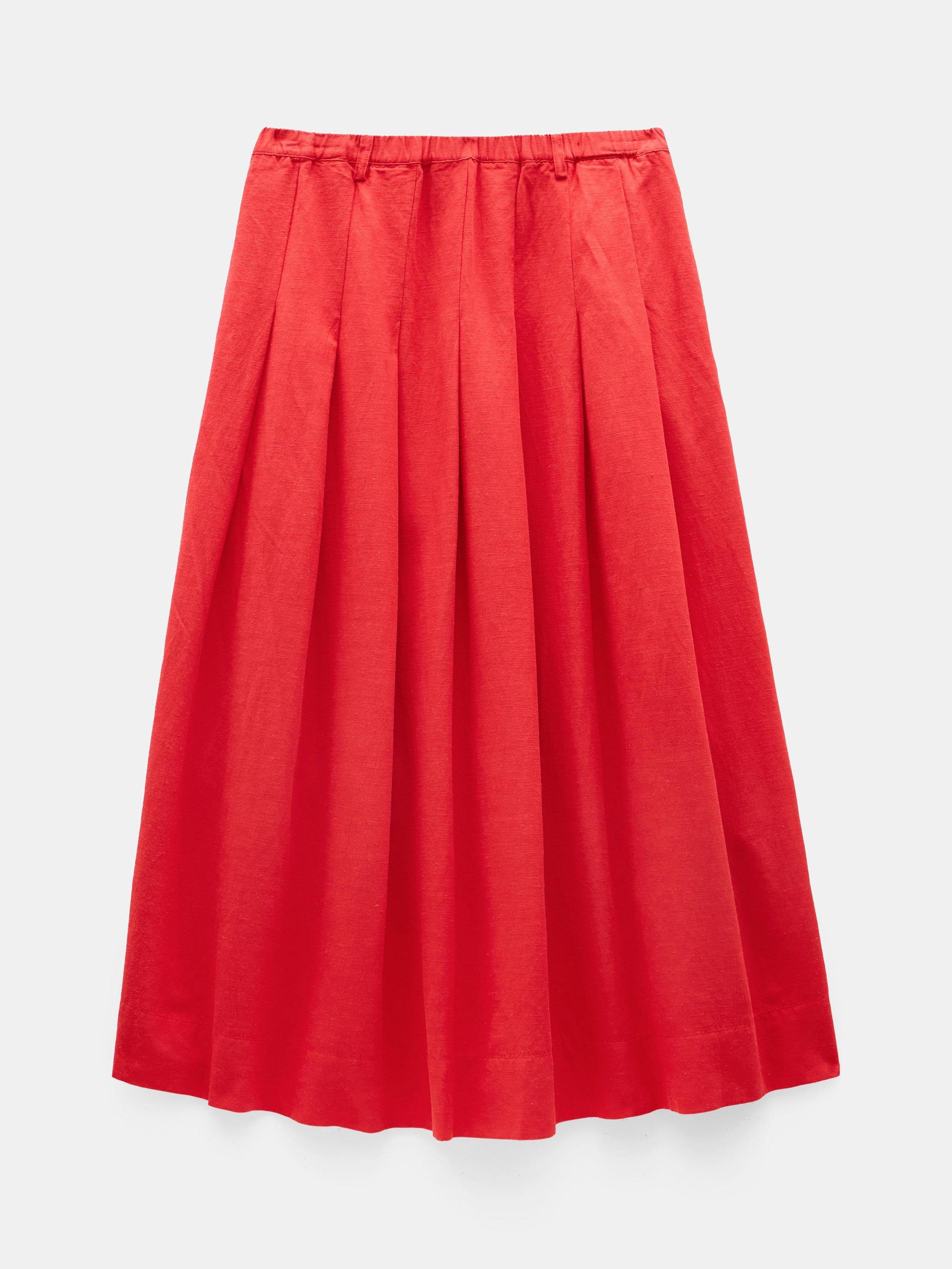 Product image 5 of 5, which shows HUSH Ivy Pleated Midi Skirt containing LENZING™ ECOVERO™ Viscose, True Red, 10