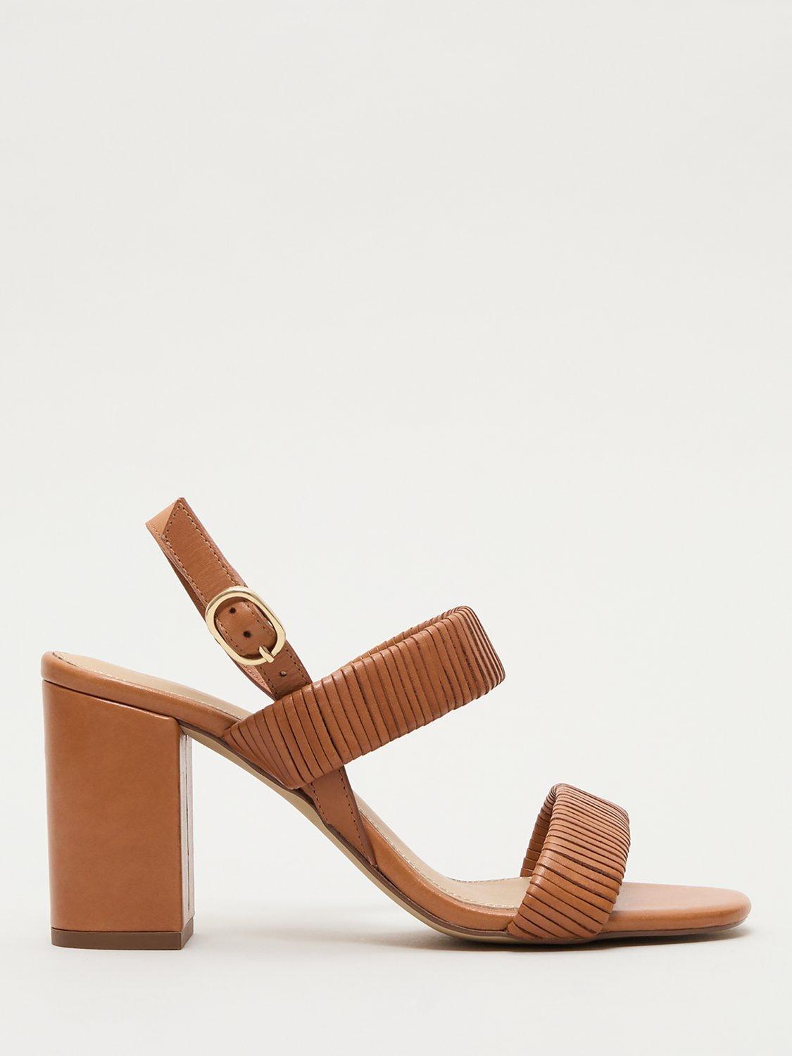Product image 1 of 8, which shows Phase Eight Textured Strap Block Heeled Sandals, Tan, 3