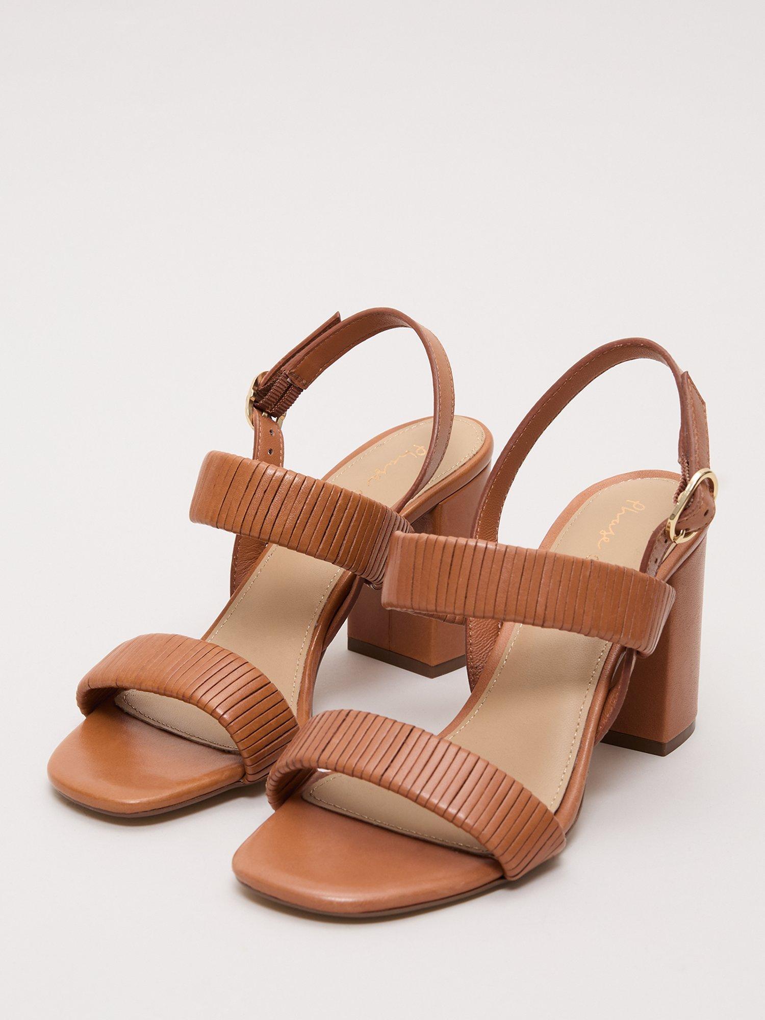 Product image 2 of 8, which shows Phase Eight Textured Strap Block Heeled Sandals, Tan, 3