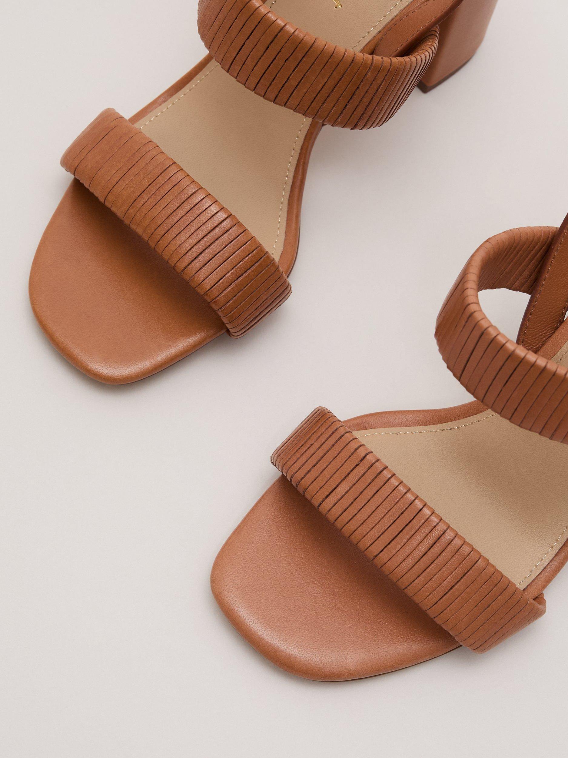 Product image 4 of 8, which shows Phase Eight Textured Strap Block Heeled Sandals, Tan, 3