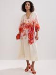 Phase Eight Jaslyn V-Neck Floral Print Linen Blend Midi Dress