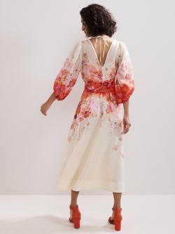 Phase Eight Jaslyn V-Neck Floral Print Linen Blend Midi Dress containing TENCEL™ Lyocell - view 2, Multi