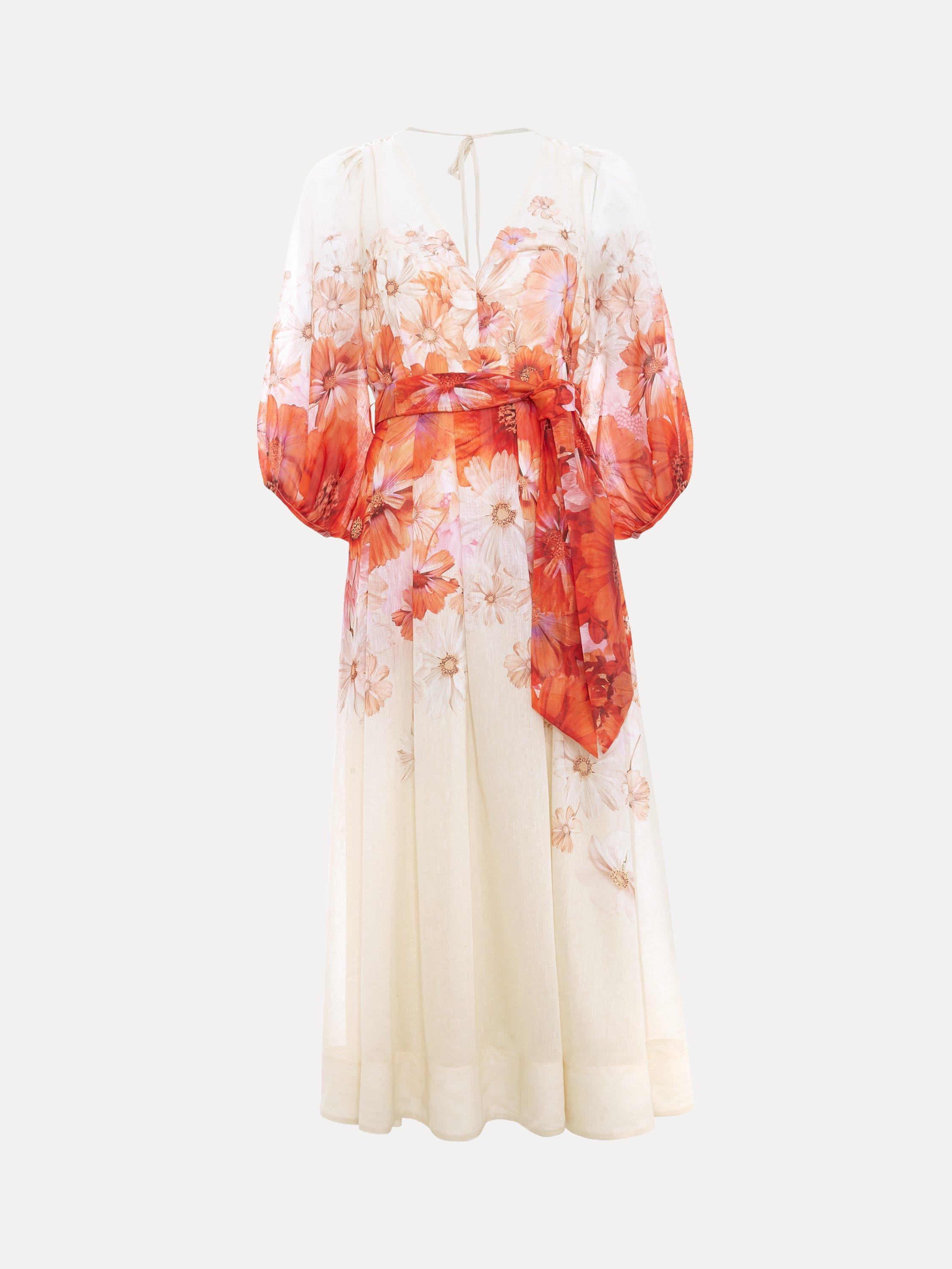 Product image 5 of 8, which shows Phase Eight Jaslyn V-Neck Floral Print Linen Blend Midi Dress, Multi, 6