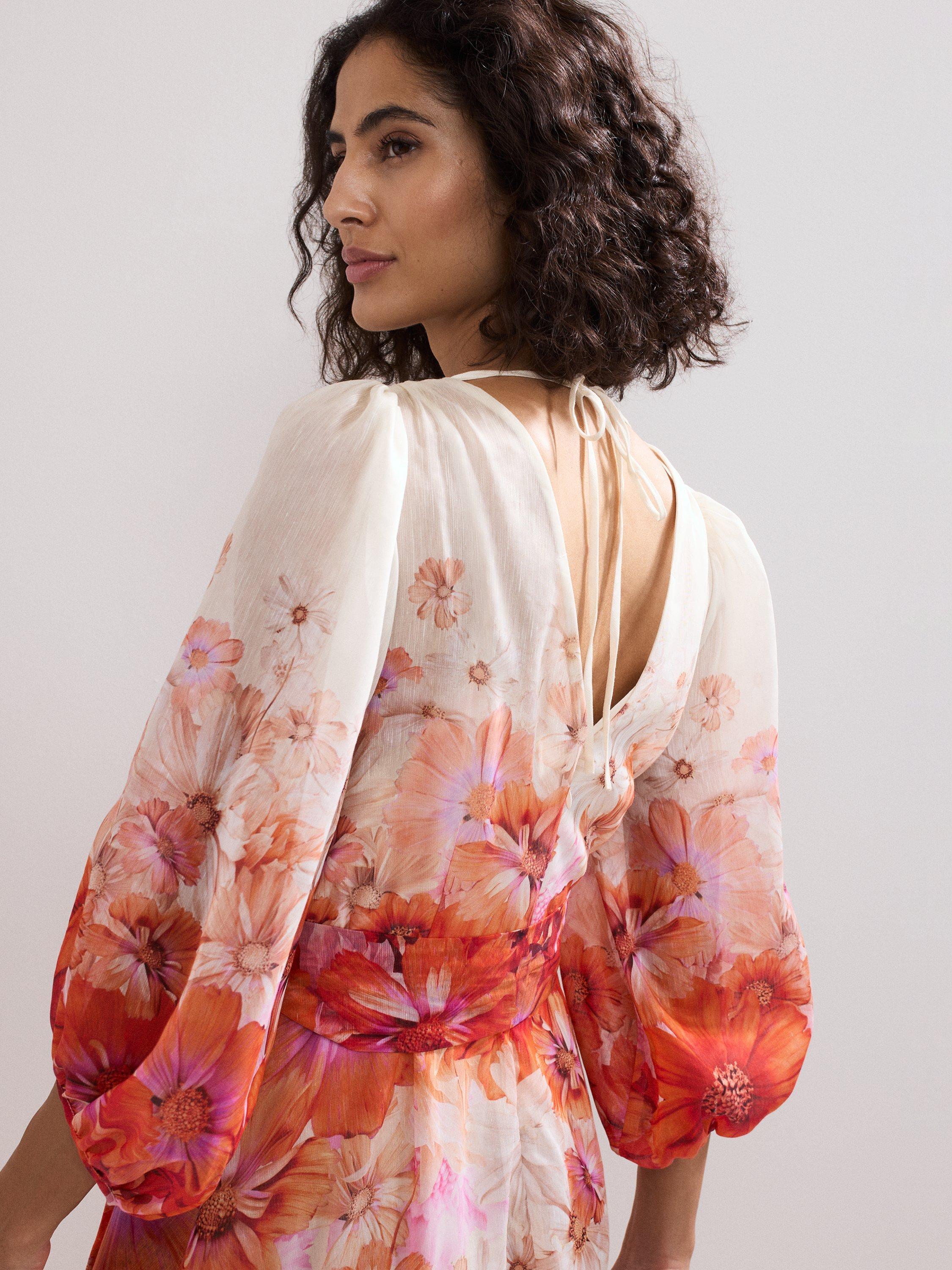 Product image 7 of 8, which shows Phase Eight Jaslyn V-Neck Floral Print Linen Blend Midi Dress, Multi, 6
