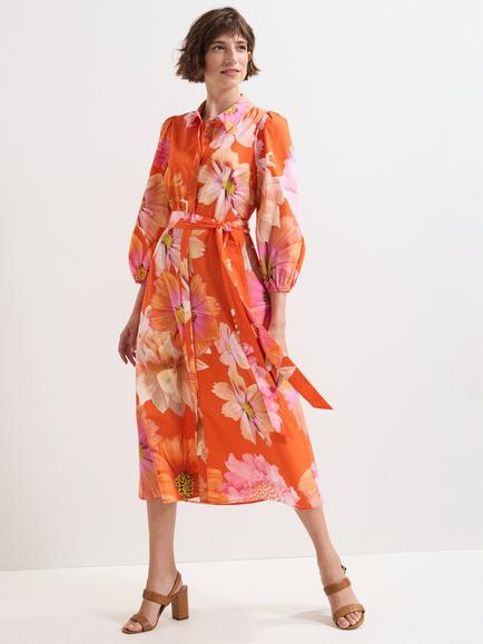 Phase Eight Kristina Floral Midi Dress, Orange, Orange