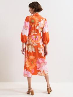 Phase Eight Kristina Floral Midi Dress, Orange - view 2, Orange