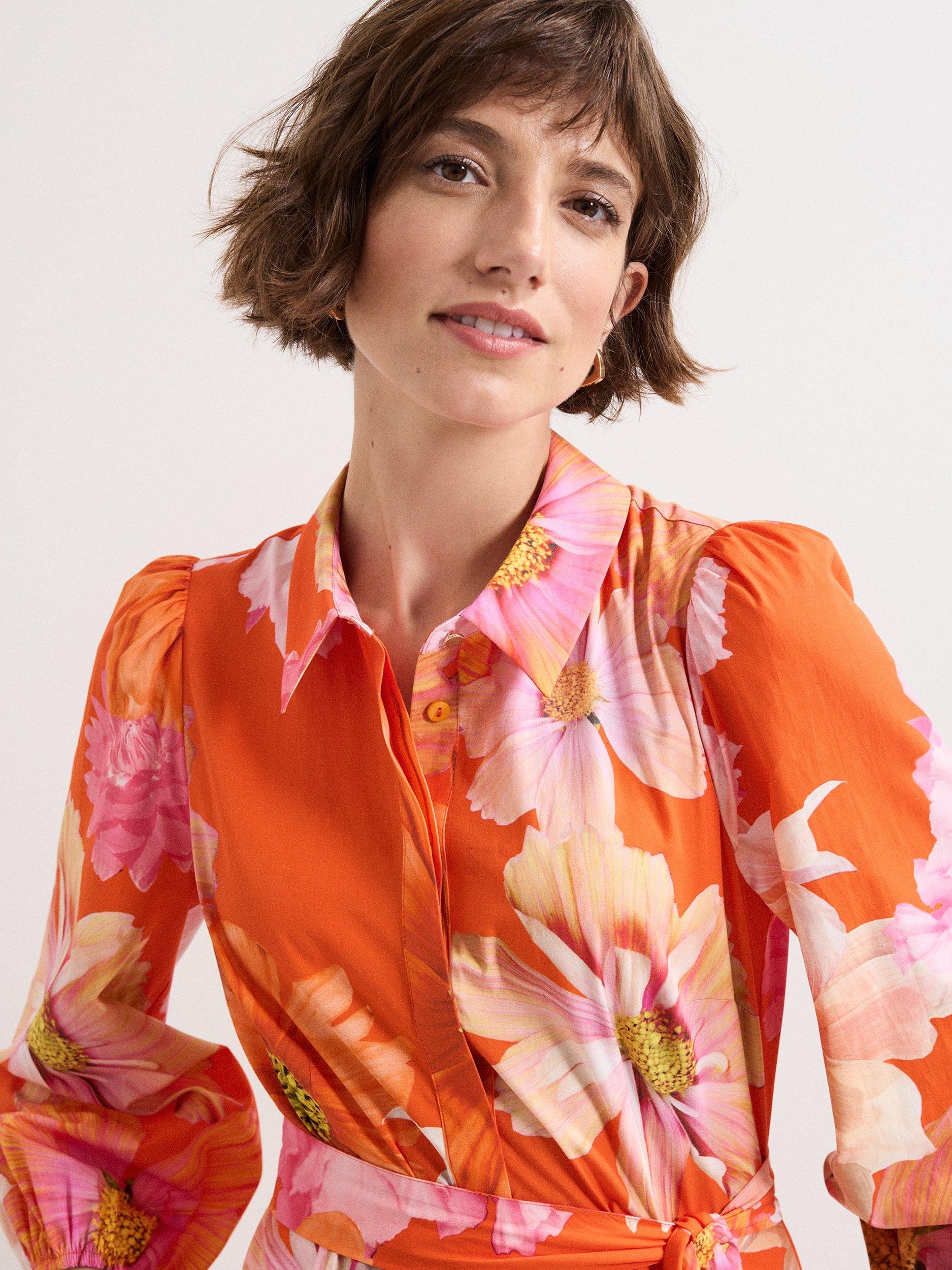Product image 4 of 7, which shows Phase Eight Kristina Floral Midi Dress, Orange, 6