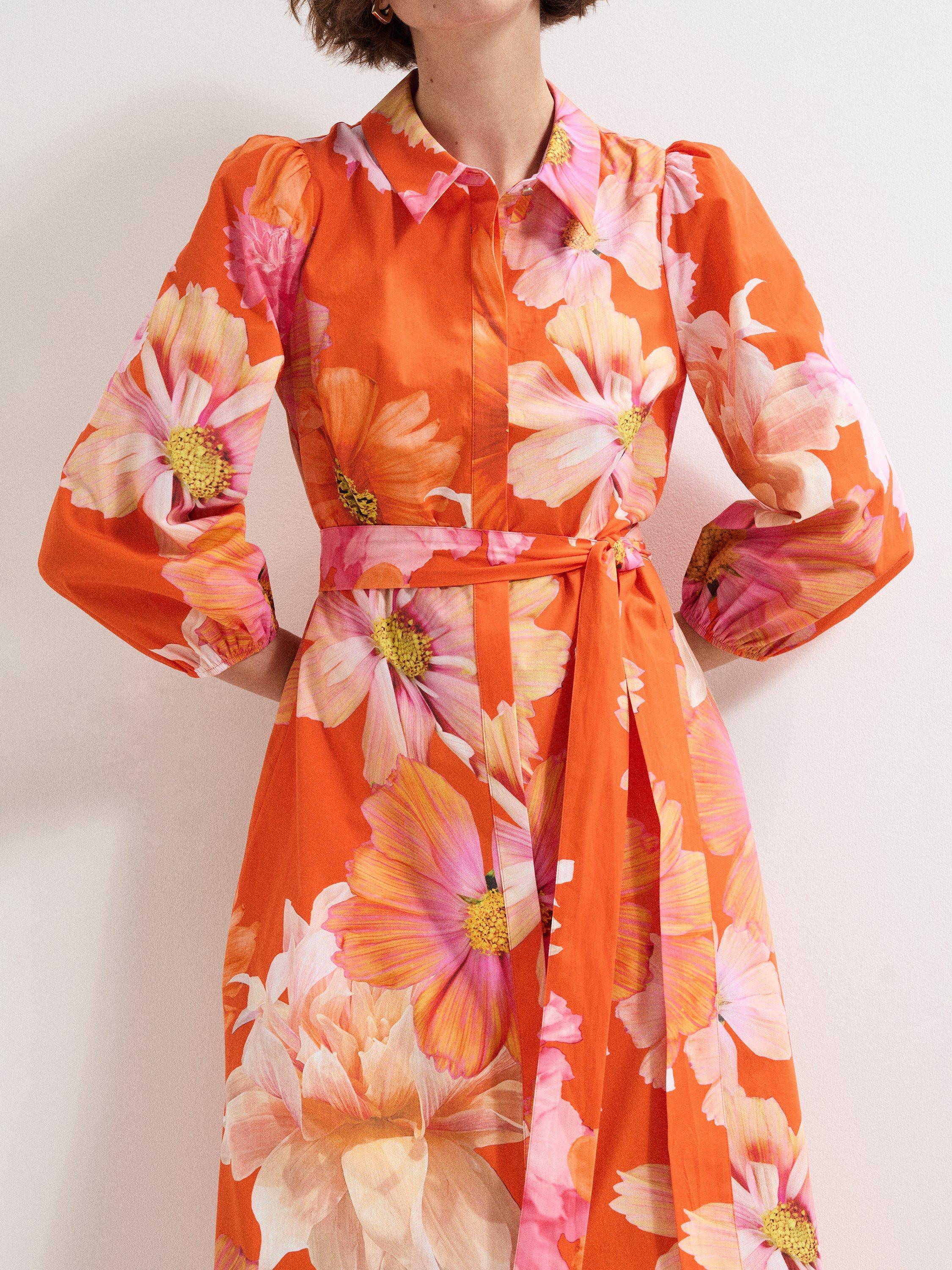 Product image 7 of 7, which shows Phase Eight Kristina Floral Midi Dress, Orange, 6