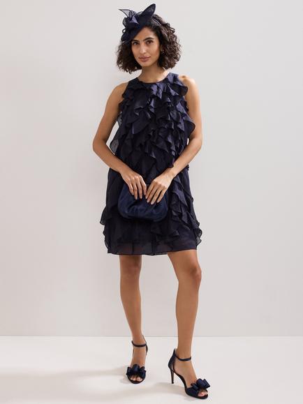 Phase Eight Latara Ruffle Mini Dress containing TENCEL™ Lyocell, Navy