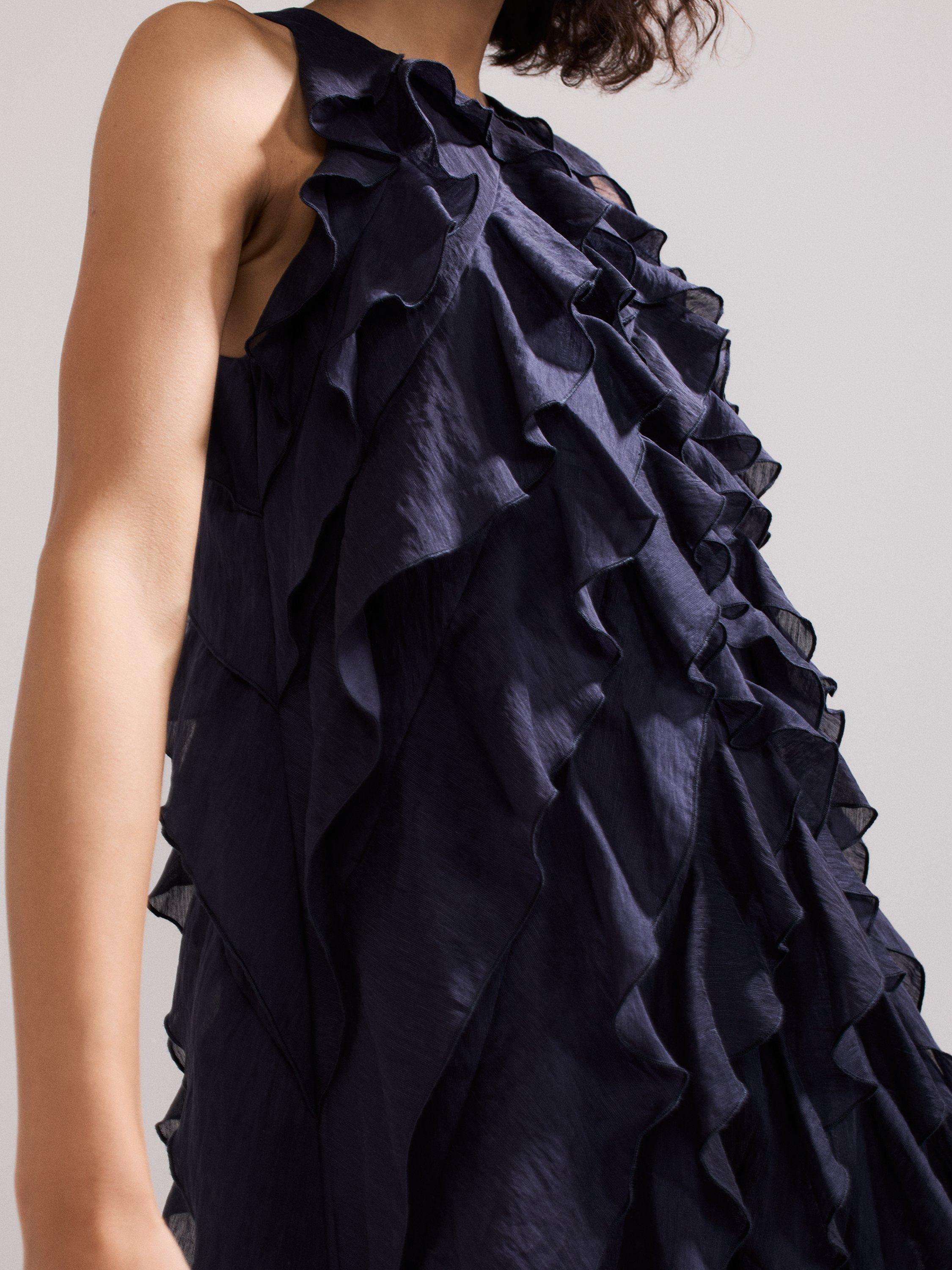 Product image 7 of 7, which shows Phase Eight Latara Ruffle Mini Dress containing TENCEL™ Lyocell, Navy, 8