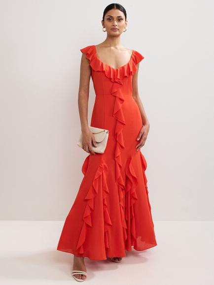 Phase Eight Collection 8 Lianah Ruffle Maxi Dress, Orange, Orange