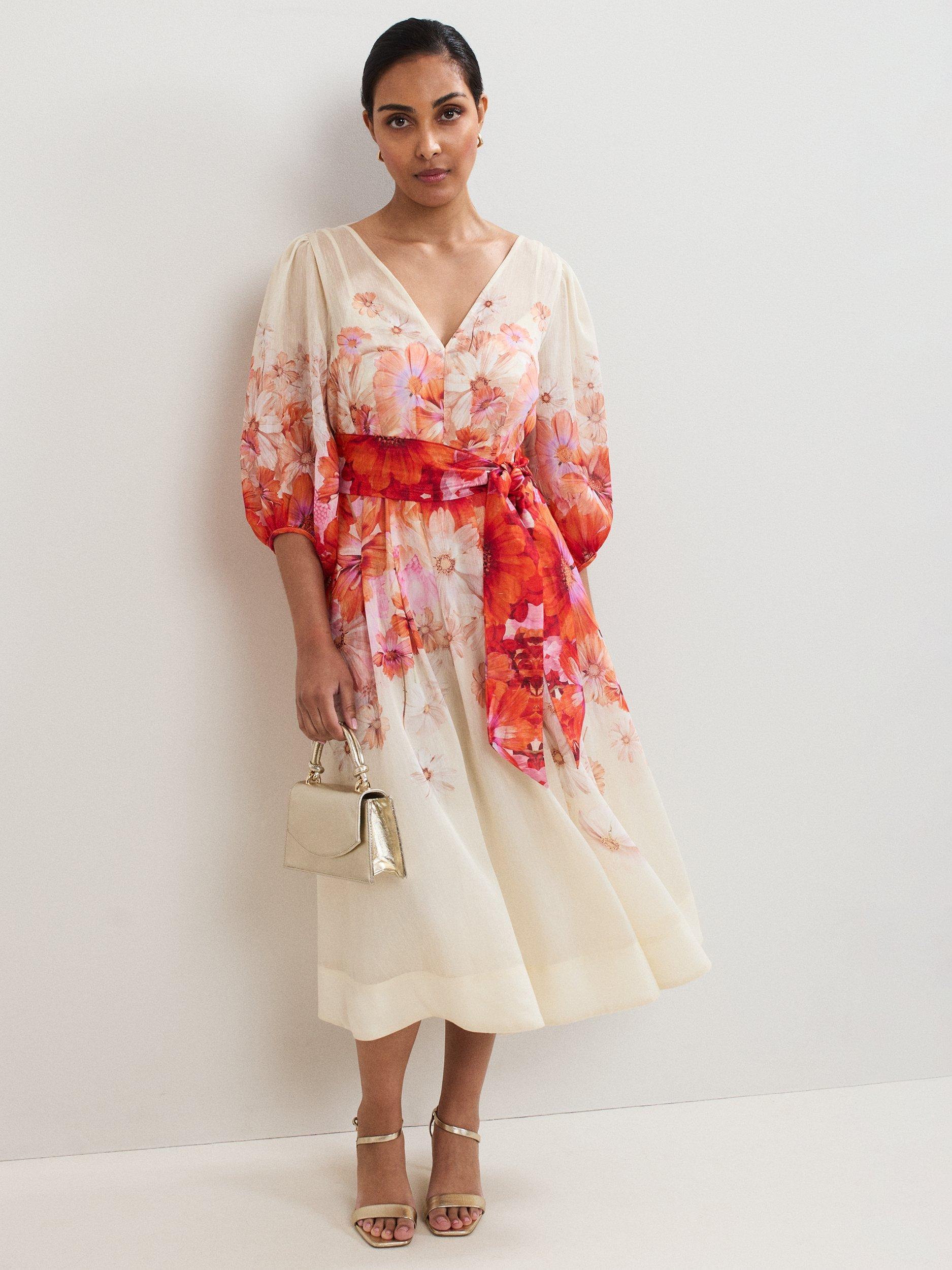 Product image 1 of 7, which shows Phase Eight Petite Jaslyn Floral Midi Dress, Multi, 6