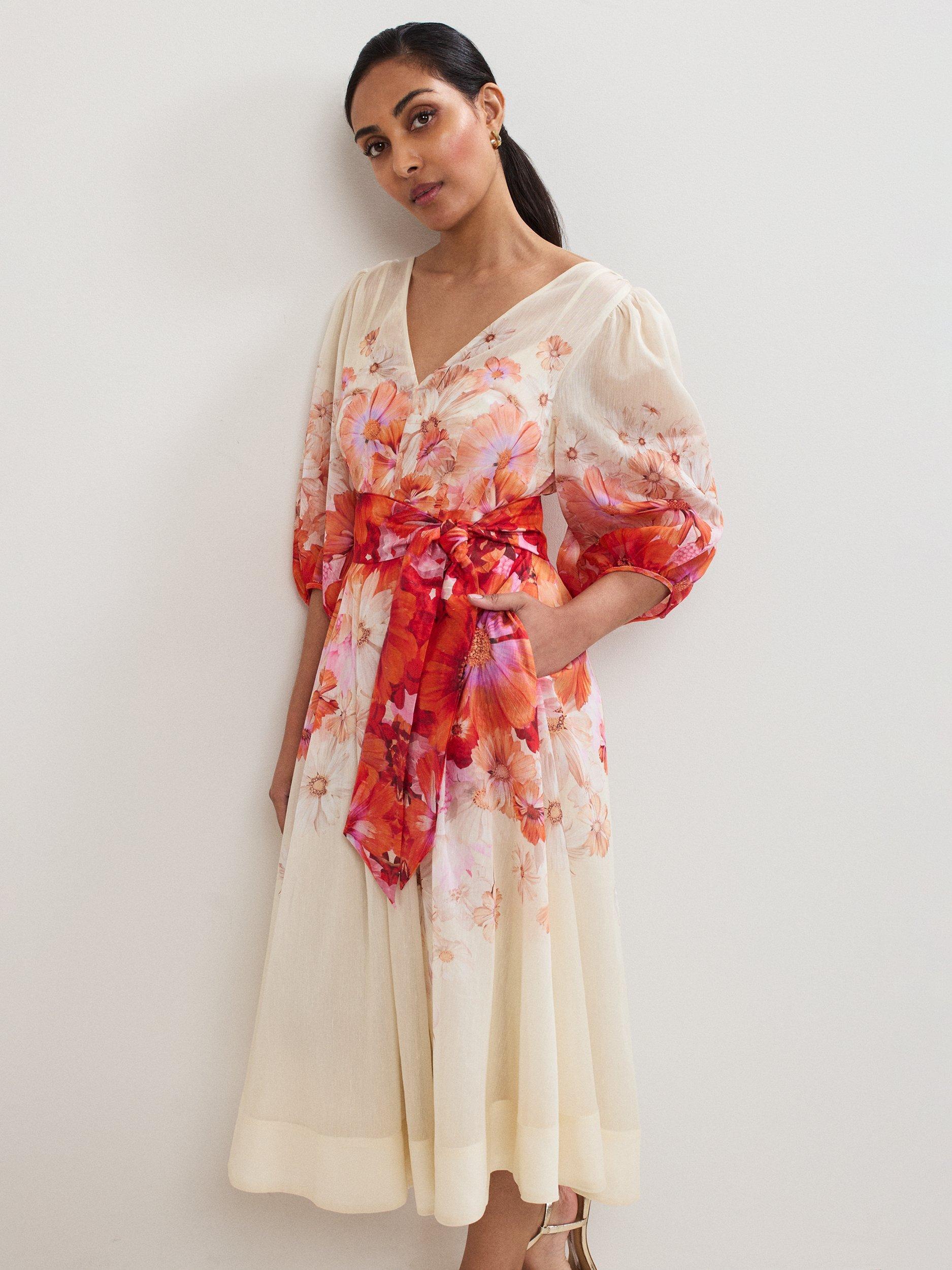 Product image 3 of 7, which shows Phase Eight Petite Jaslyn Floral Midi Dress, Multi, 6