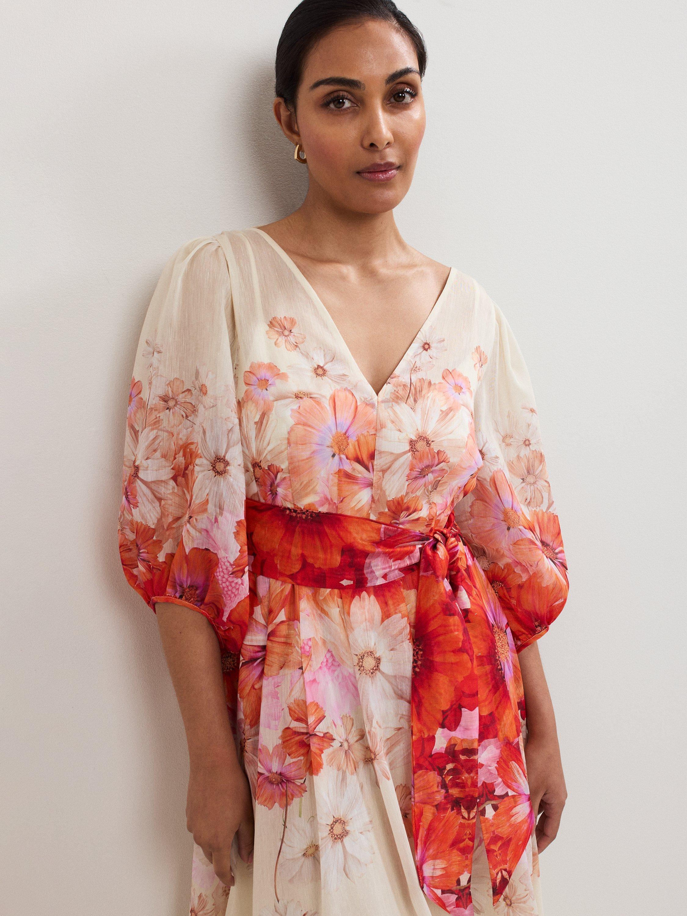 Product image 4 of 7, which shows Phase Eight Petite Jaslyn Floral Midi Dress, Multi, 6