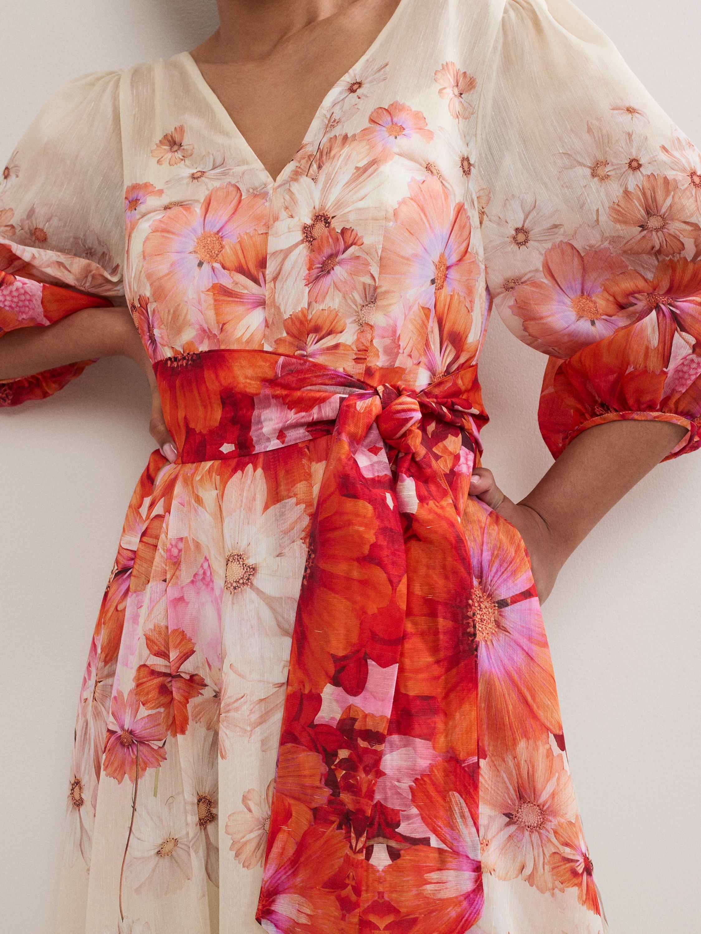 Product image 7 of 7, which shows Phase Eight Petite Jaslyn Floral Midi Dress, Multi, 6