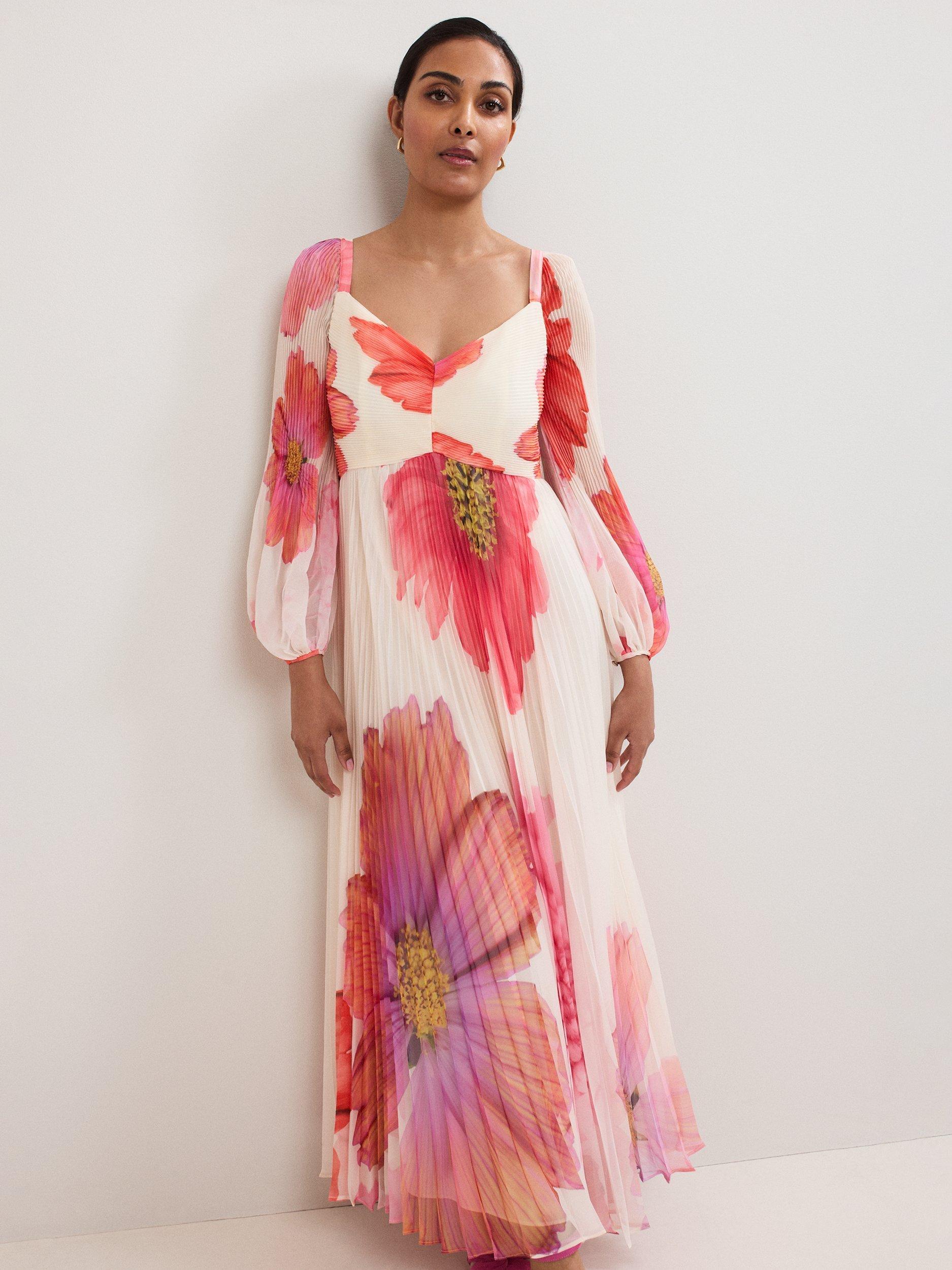 Product image 3 of 8, which shows Phase Eight Petite Reanna Floral Maxi Dress, Ivory/Multi, 6