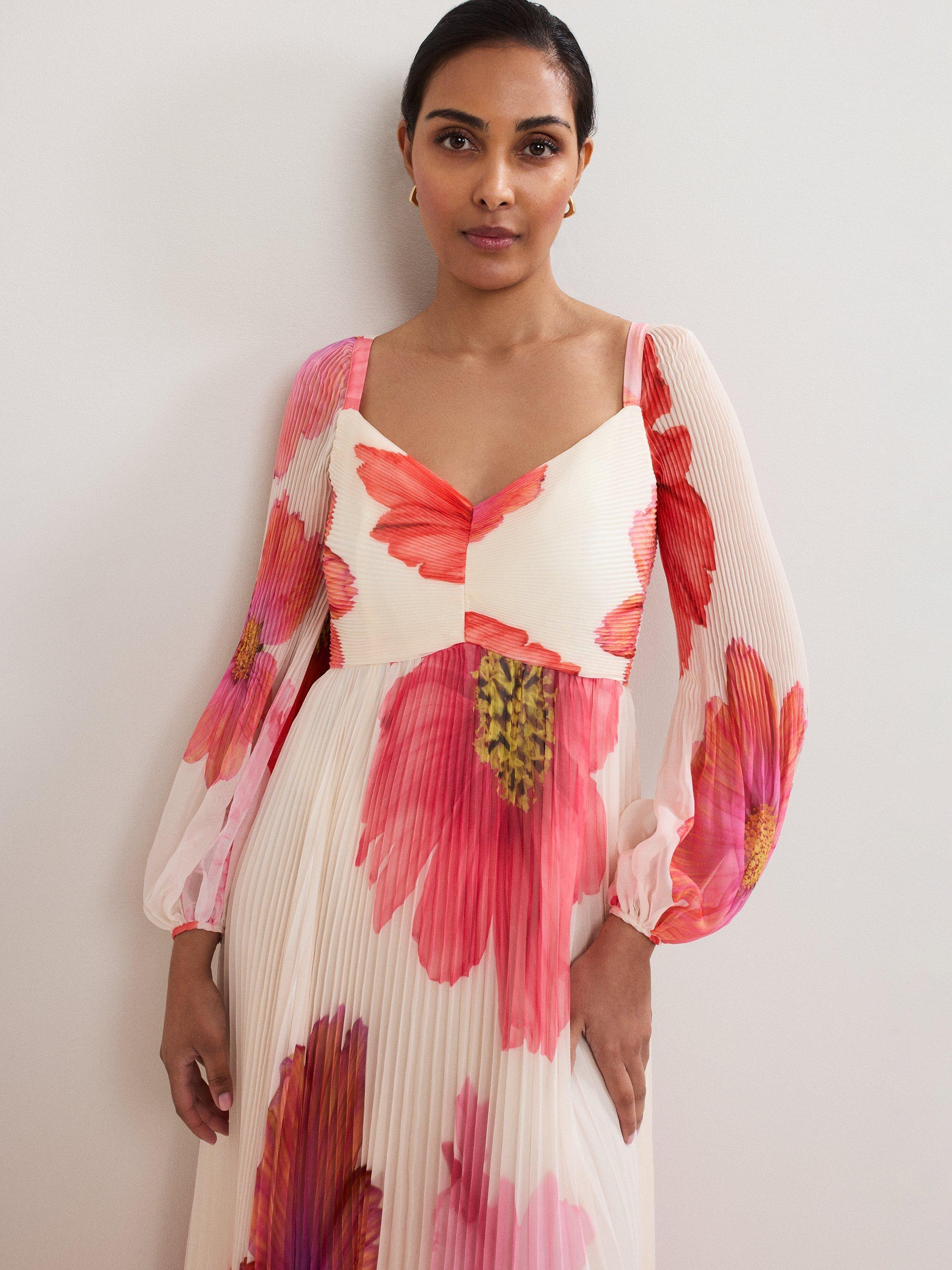 Product image 4 of 8, which shows Phase Eight Petite Reanna Floral Maxi Dress, Ivory/Multi, 6