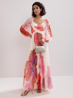 Phase Eight Reanna Pleated Floral Maxi Dress, Ivory/Multi, Ivory/Multi