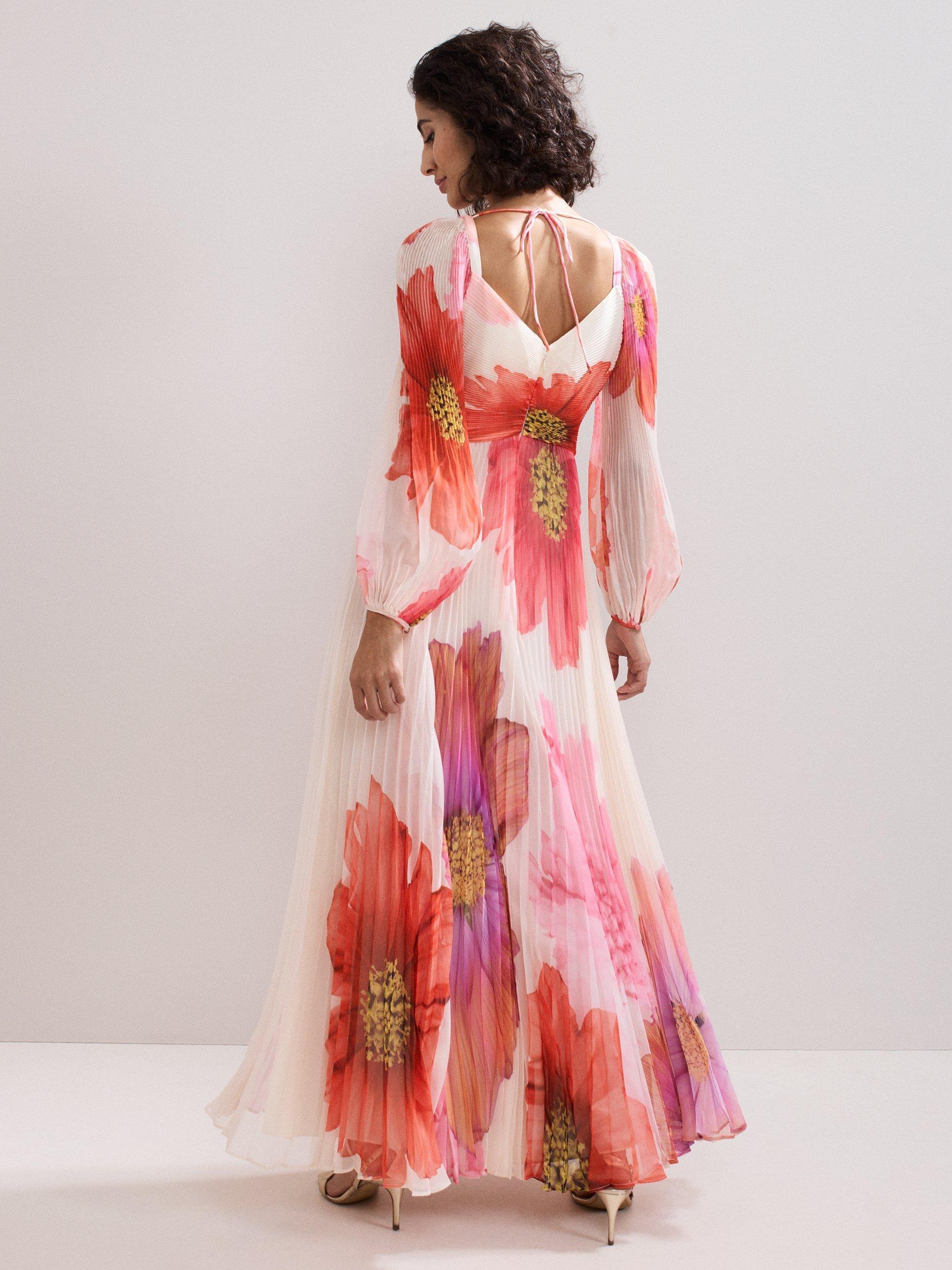 Product image 2 of 7, which shows Phase Eight Reanna Pleated Floral Maxi Dress, Ivory/Multi, 6