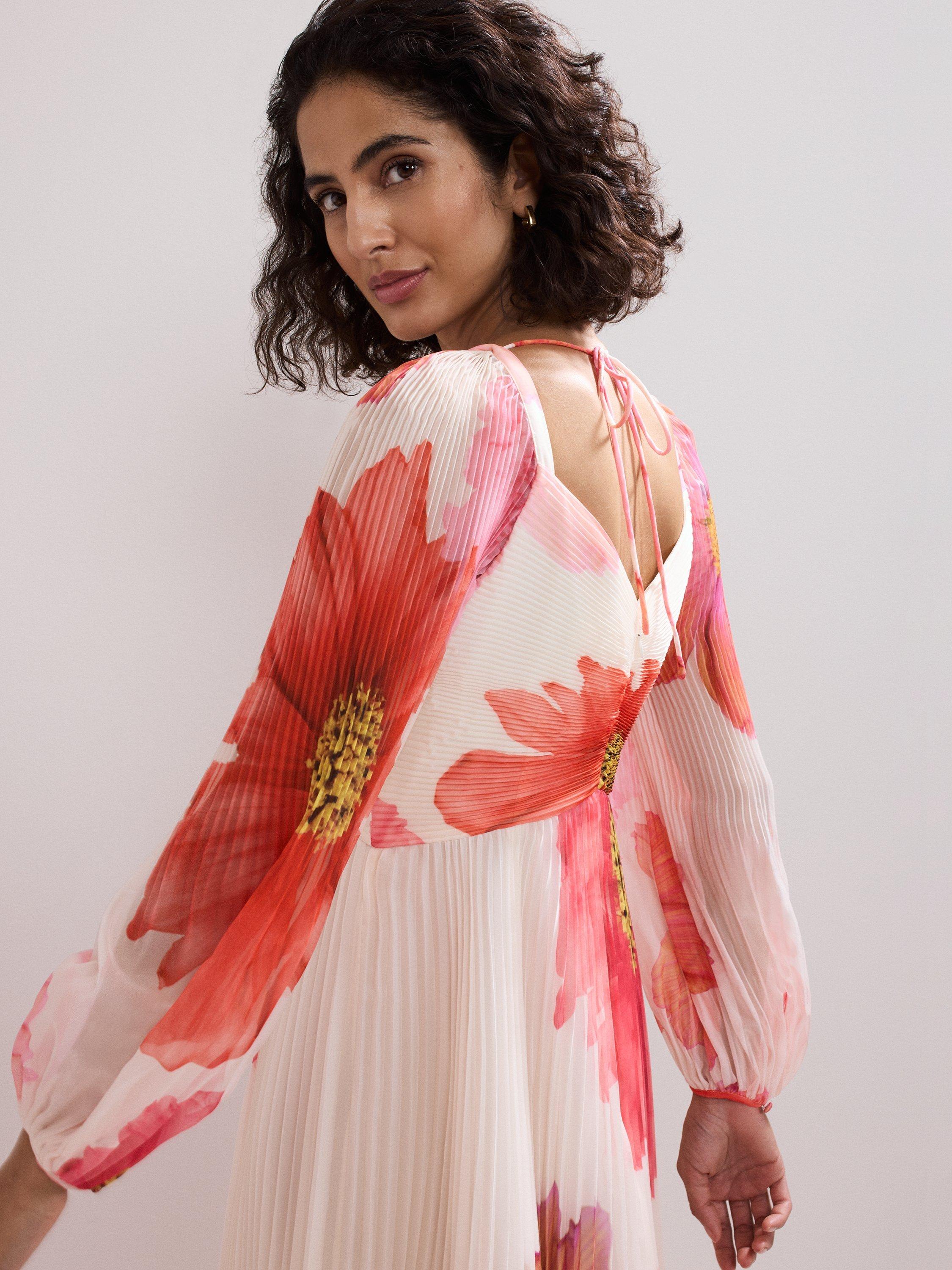 【関税込】PhaseEight ワンピース☆Reanna Pleated Floral Maxi Phase Eight Reanna Pleated Floral Maxi Dress, Ivory/Multi