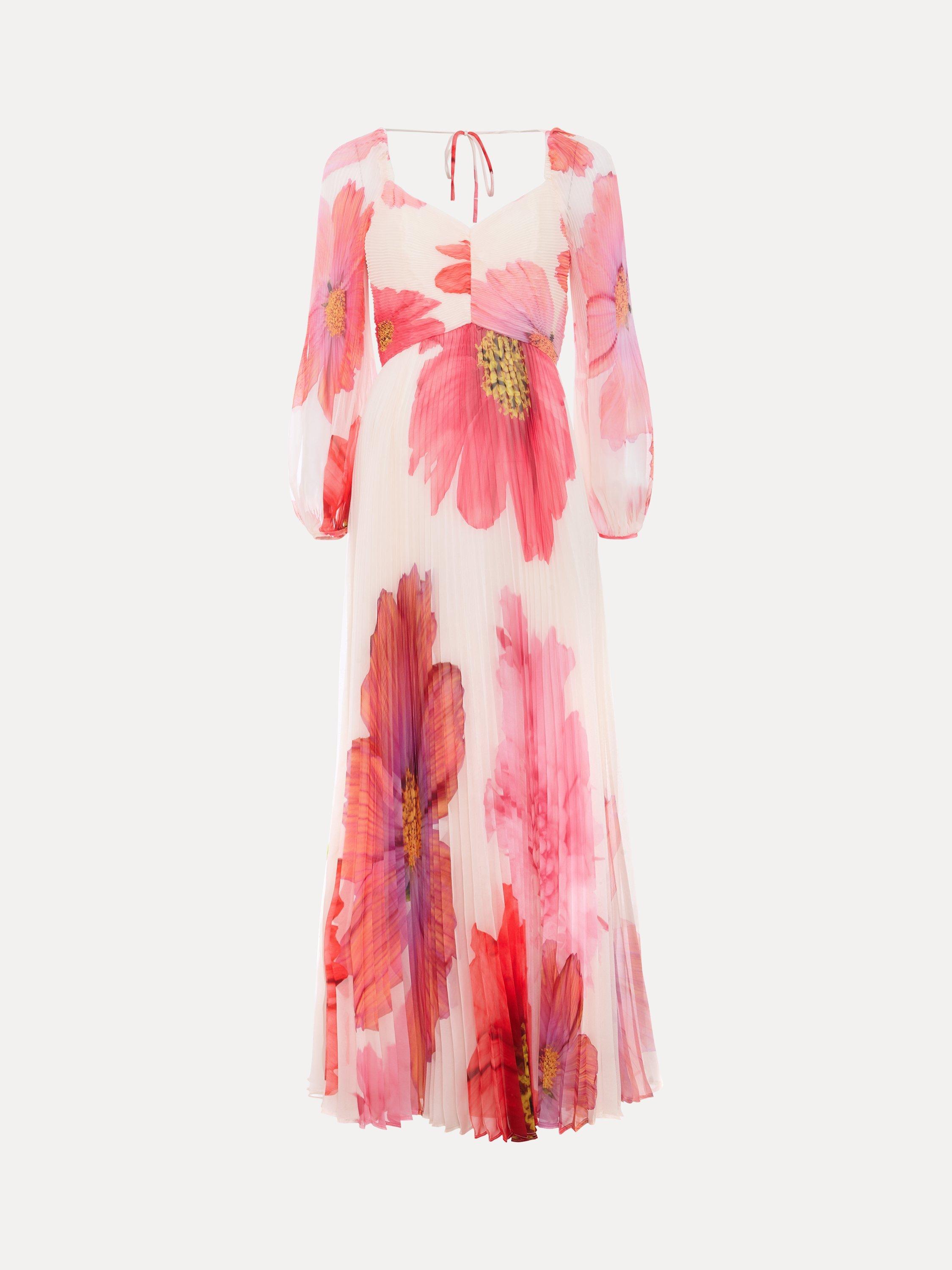 Product image 5 of 7, which shows Phase Eight Reanna Pleated Floral Maxi Dress, Ivory/Multi, 6