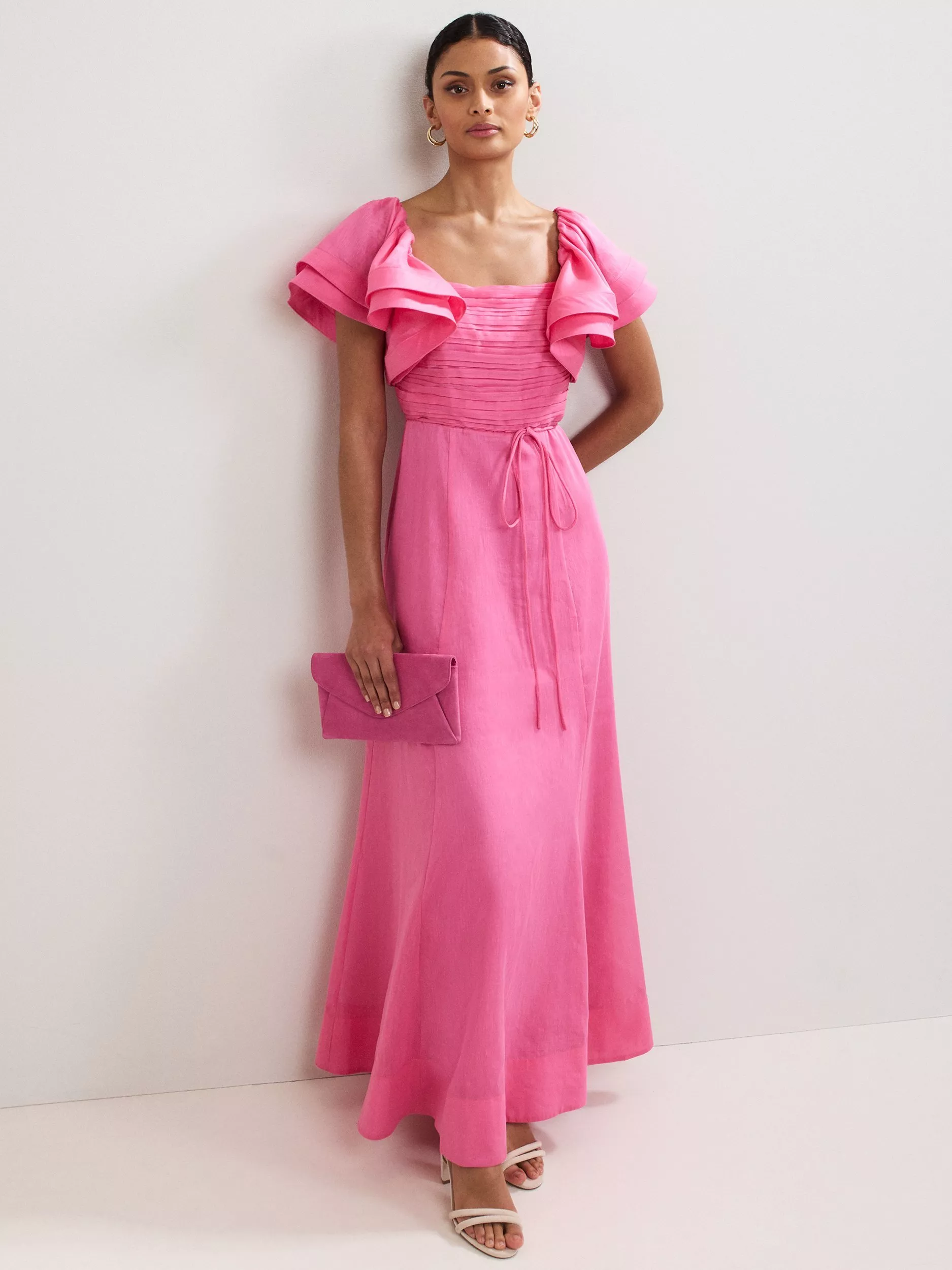 【関税込】PhaseEight ドレス☆Collection 8 Rhianna Ruffle Sle Phase Eight Collection 8 Rhianna Ruffle Sleeve Maxi Dress, Pink