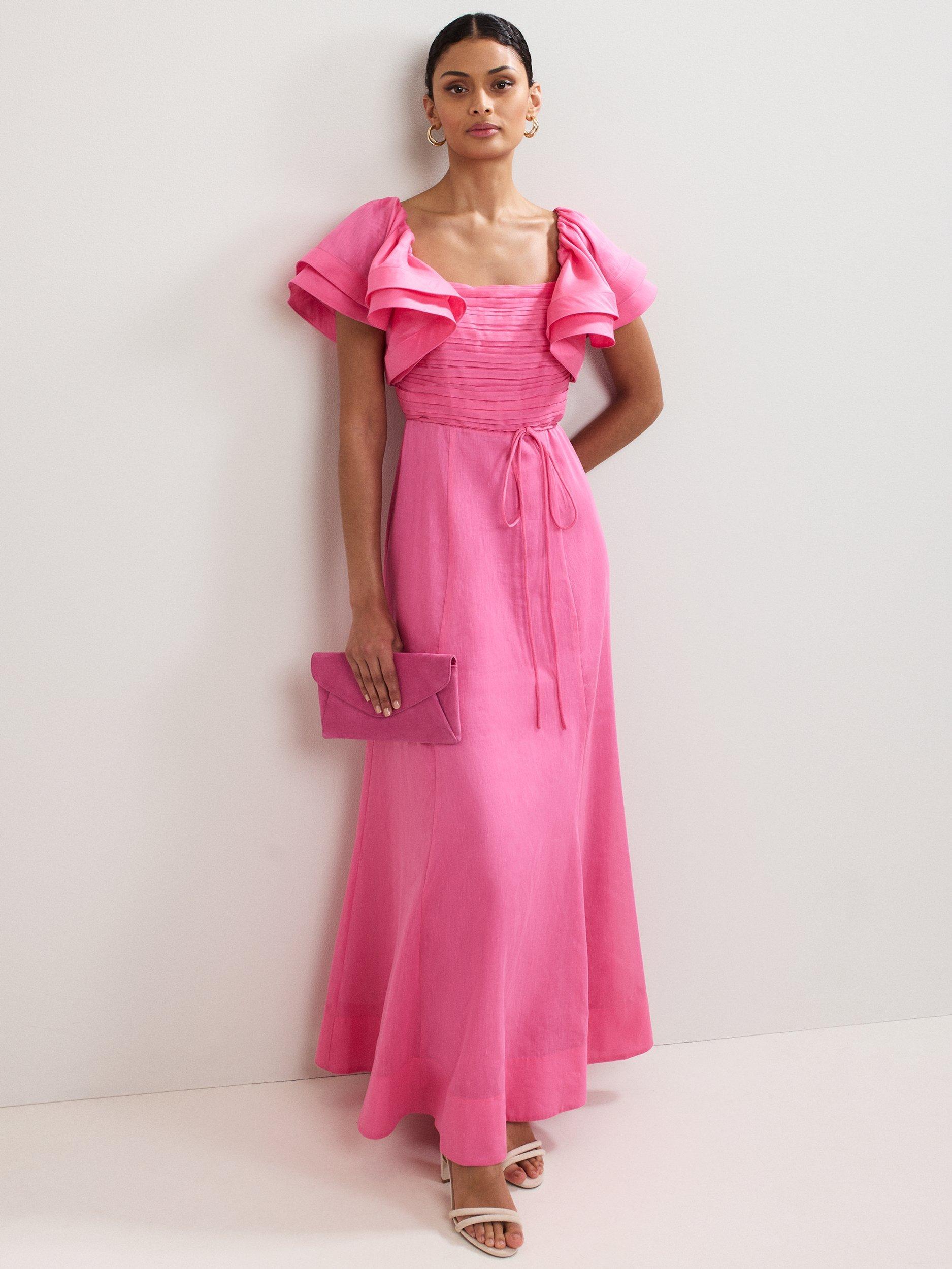 Product image 1 of 10, which shows Phase Eight Collection 8 Rhianna Ruffle Sleeve Maxi Dress, Pink, 6