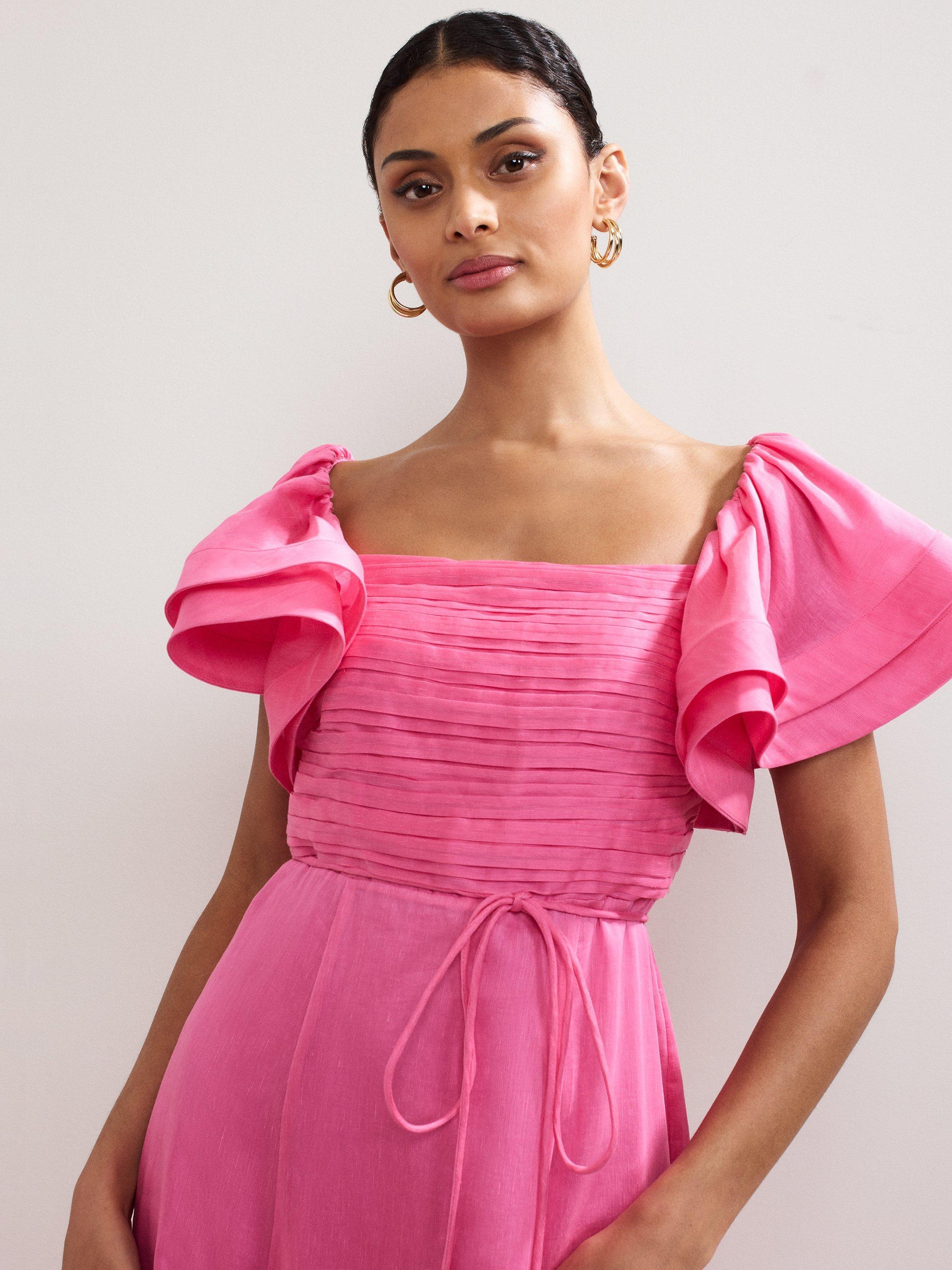 Product image 4 of 10, which shows Phase Eight Collection 8 Rhianna Ruffle Sleeve Maxi Dress, Pink, 6