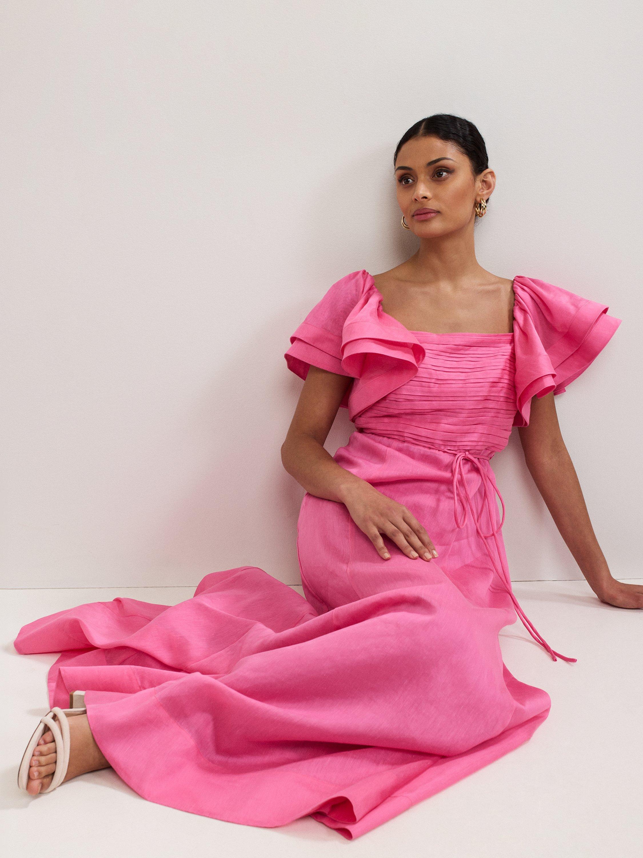 Product image 10 of 10, which shows Phase Eight Collection 8 Rhianna Ruffle Sleeve Maxi Dress, Pink, 6