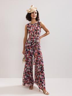 Phase Eight Janine Petite Floral Sleeveless Wide Leg Jumpsuit, Multi