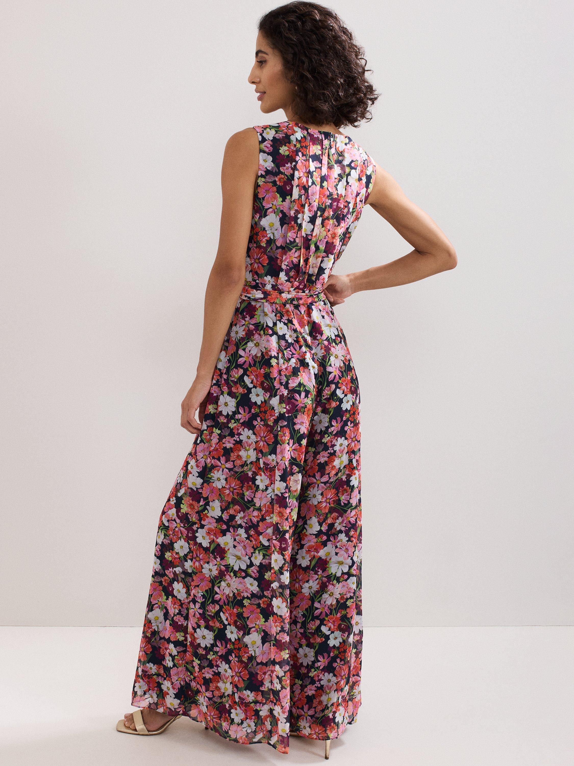 Product image 2 of 8, which shows Phase Eight Janine Petite Floral Sleeveless Wide Leg Jumpsuit, Multi, 6