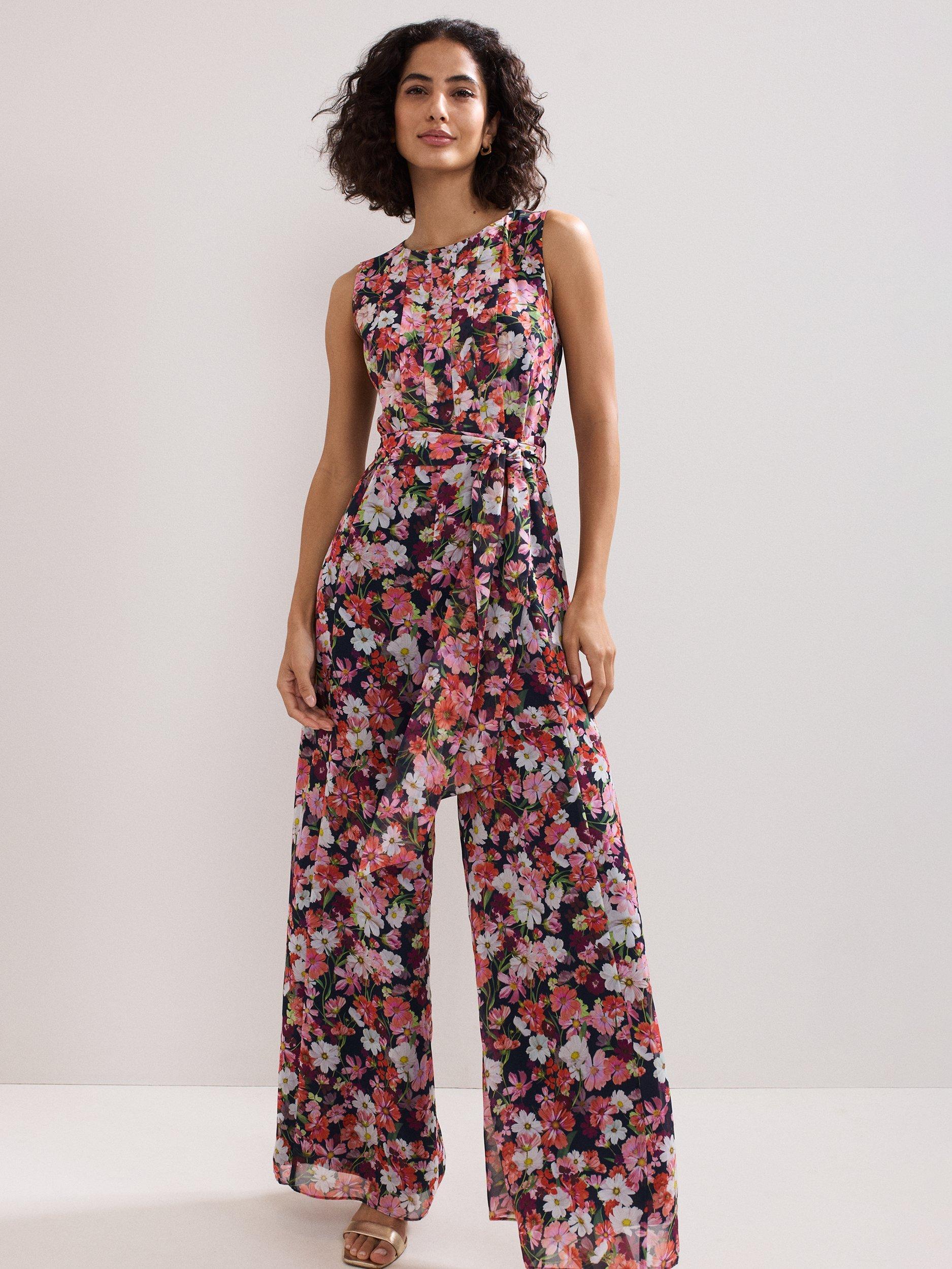 Product image 3 of 8, which shows Phase Eight Janine Petite Floral Sleeveless Wide Leg Jumpsuit, Multi, 6