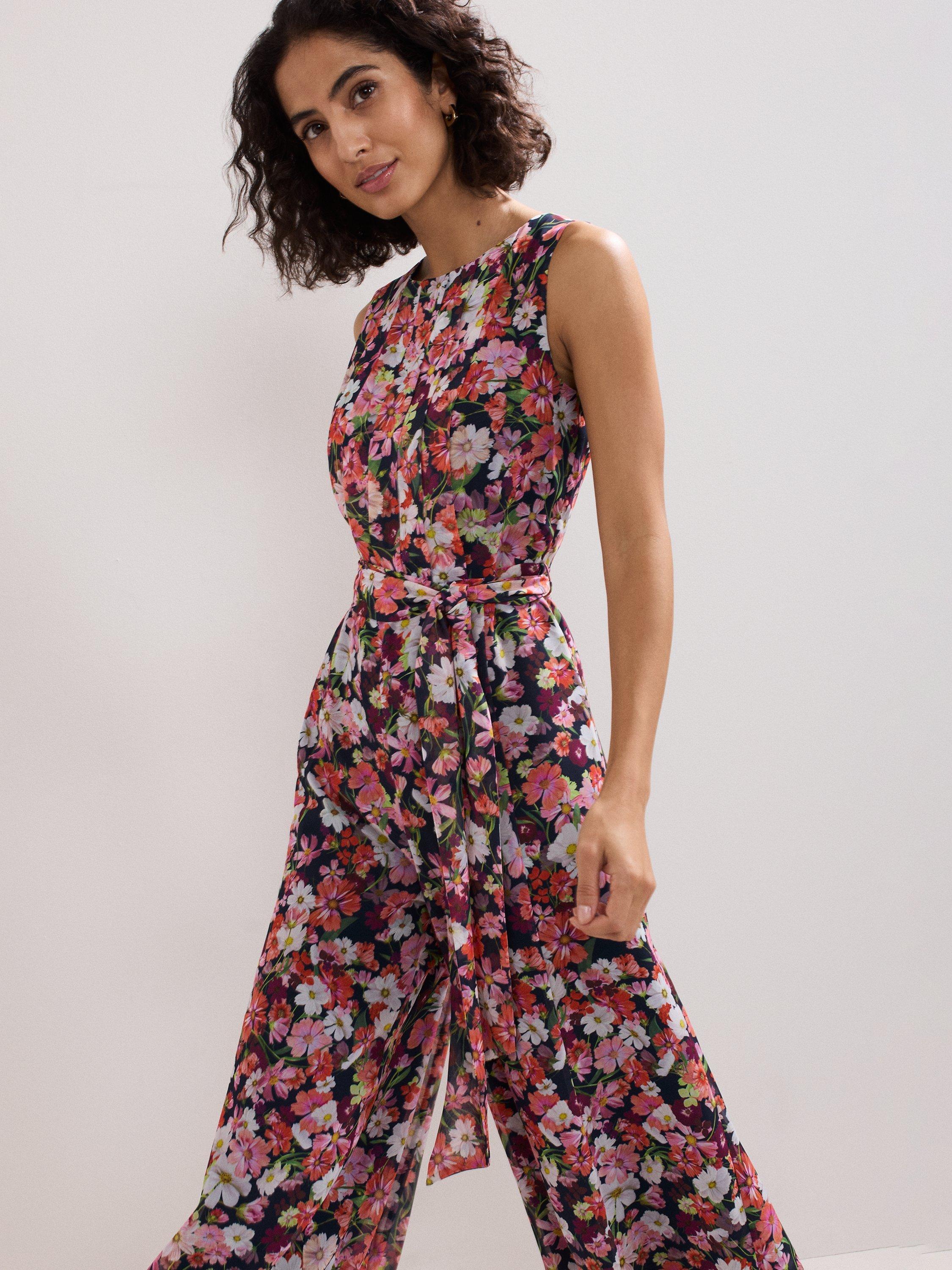 Product image 7 of 8, which shows Phase Eight Janine Petite Floral Sleeveless Wide Leg Jumpsuit, Multi, 6