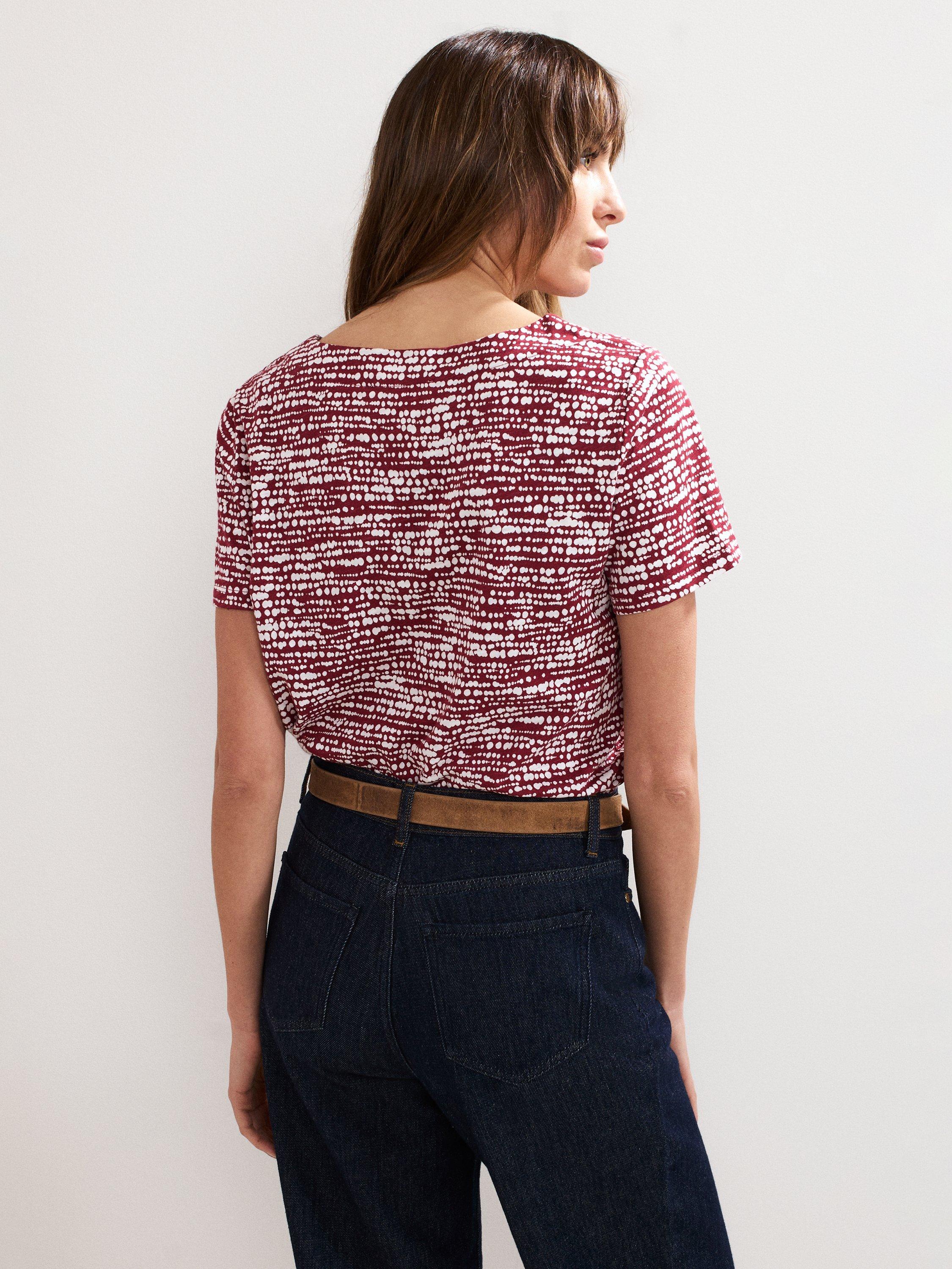 Product image 2 of 7, which shows Phase Eight Alice V-Neck Spotty Print Cotton Top, Burgundy/White, 8