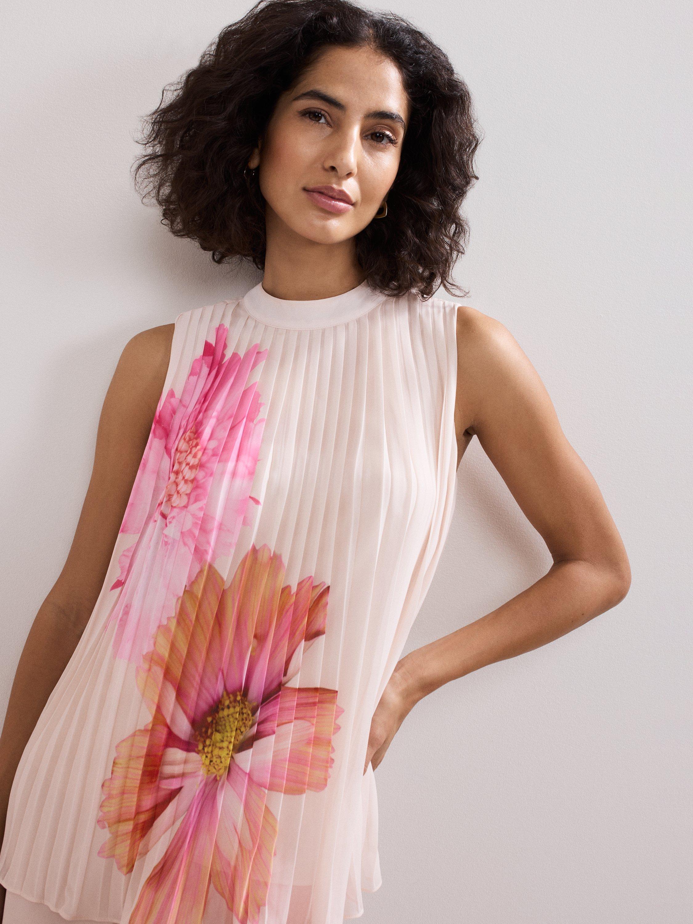 Product image 1 of 9, which shows Phase Eight Ember Pleated Floral Top, Multi, 8