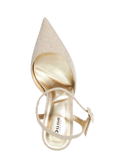 Dune Channel Diamante Pointed Toe Court Shoes, Gold-Fabric - view 2, Gold-fabric