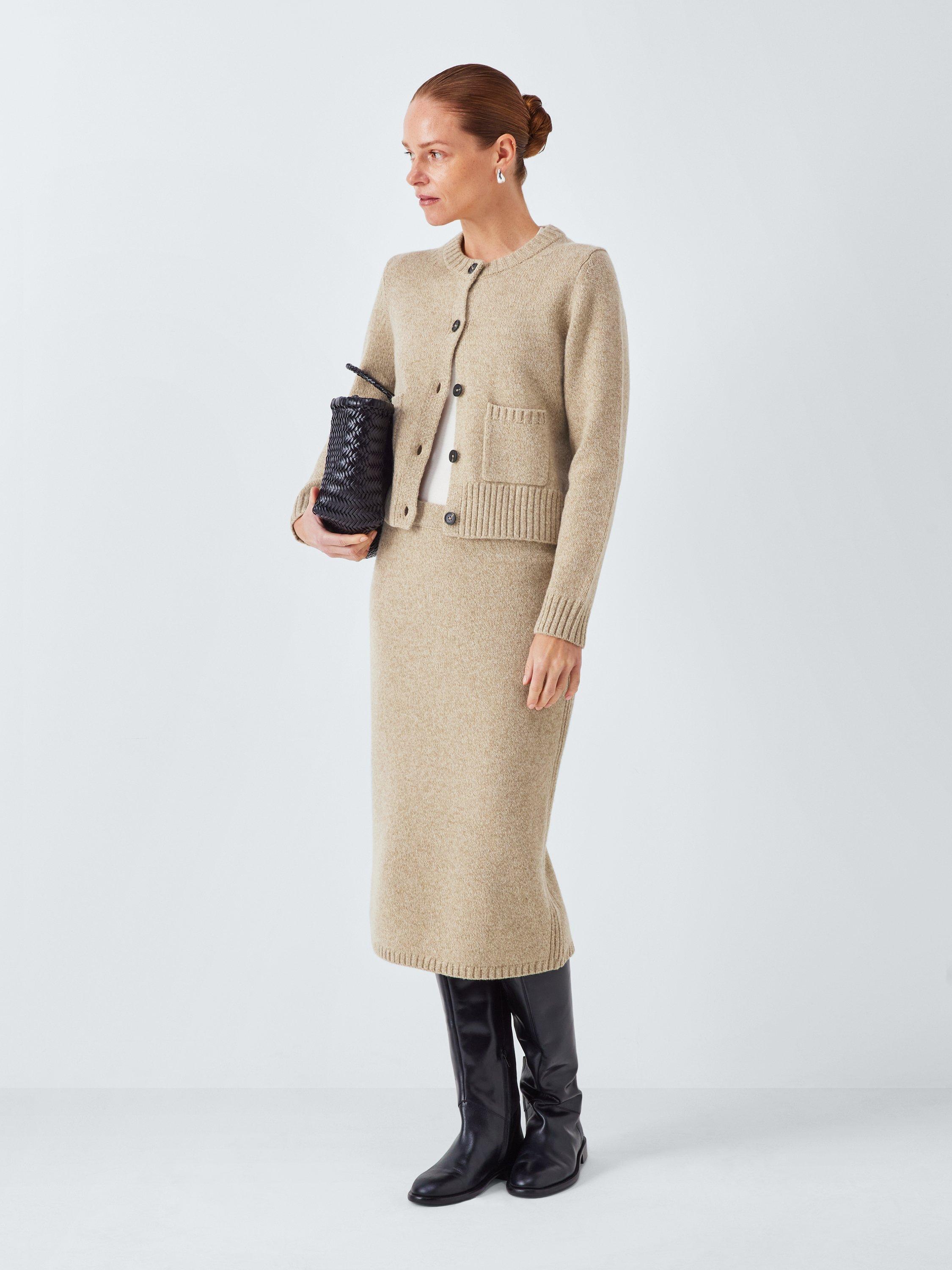 Product image 3 of 6, which shows John Lewis Marl Wool Blend Pencil Skirt, Natural, 8
