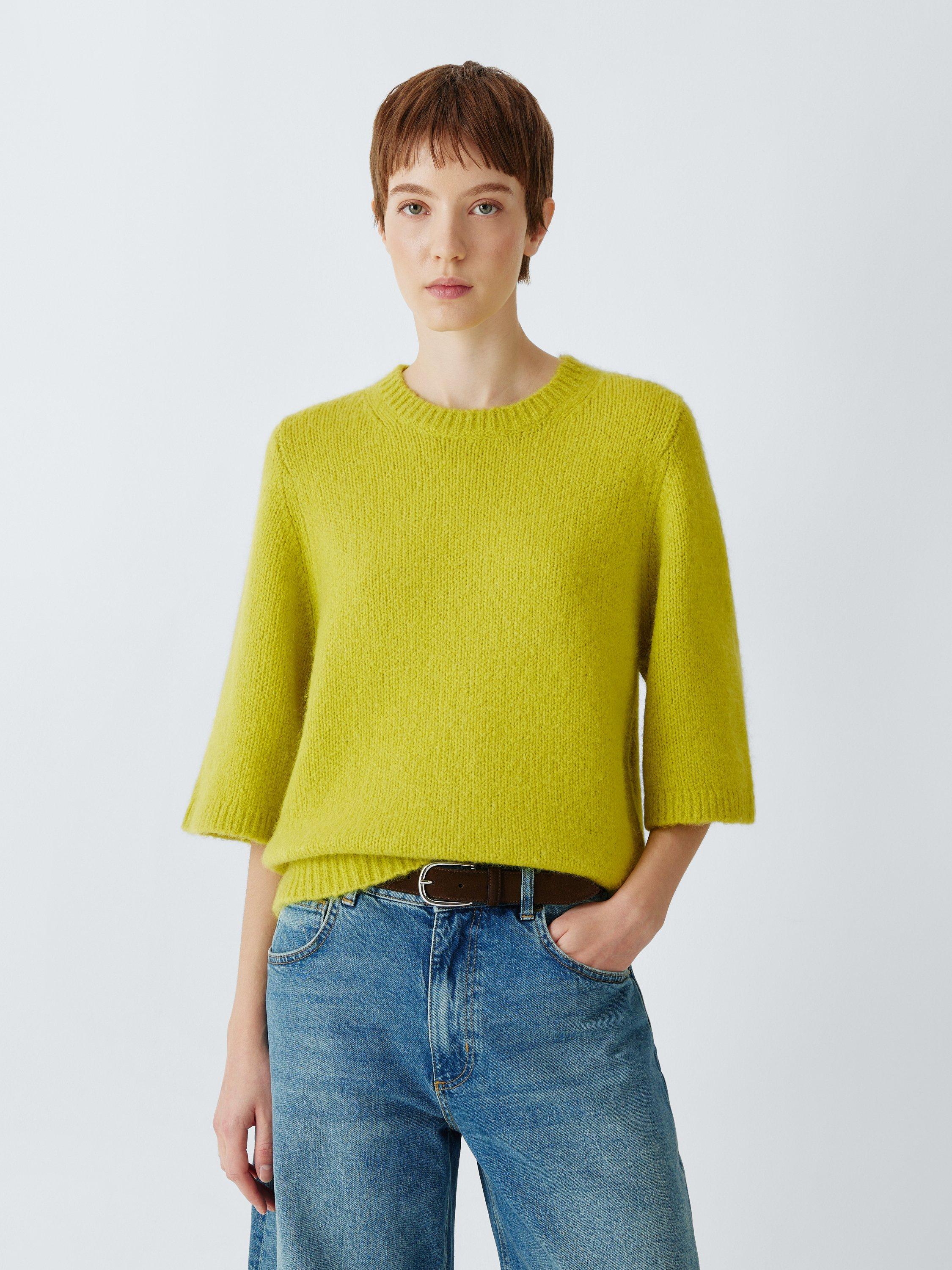 Product image 1 of 6, which shows John Lewis Alpaca Wool Blend Relaxed Short Sleeve Jumper, Lime, 8