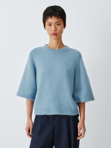 John Lewis Alpaca Wool Blend Relaxed Short Sleeve Jumper, Blue