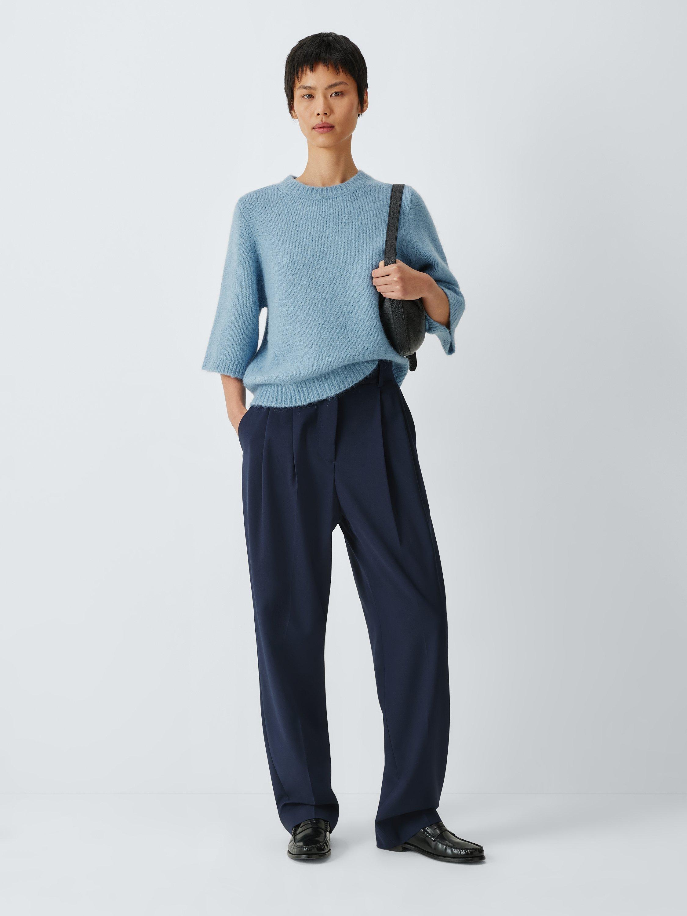 Product image 3 of 6, which shows John Lewis Alpaca Wool Blend Relaxed Short Sleeve Jumper, Blue, 8