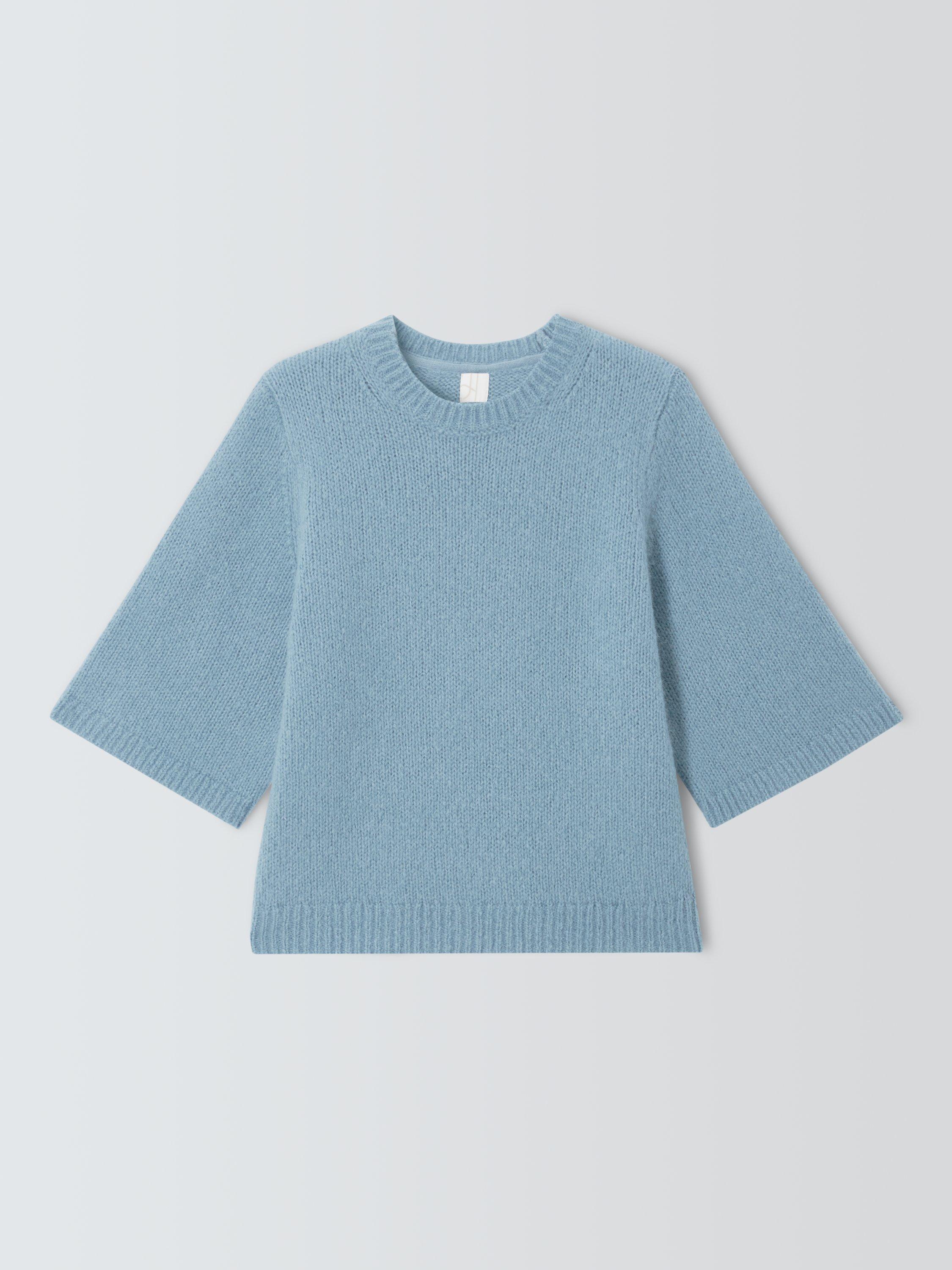 Product image 4 of 6, which shows John Lewis Alpaca Wool Blend Relaxed Short Sleeve Jumper, Blue, 8