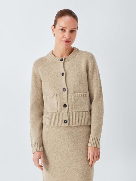 John Lewis Marl Wool Blend Crew Neck Cardigan, Natural, Natural